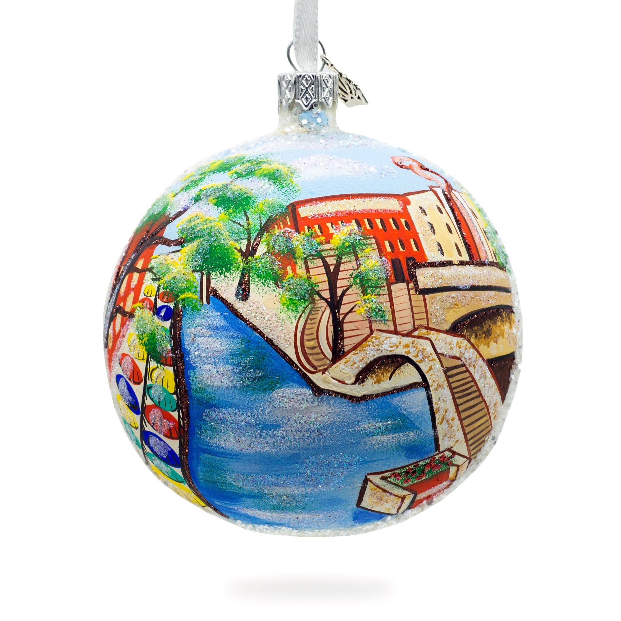 River Walk In San Antonio, Texas, Usa Glass Ball Christmas Ornament 4 Inches