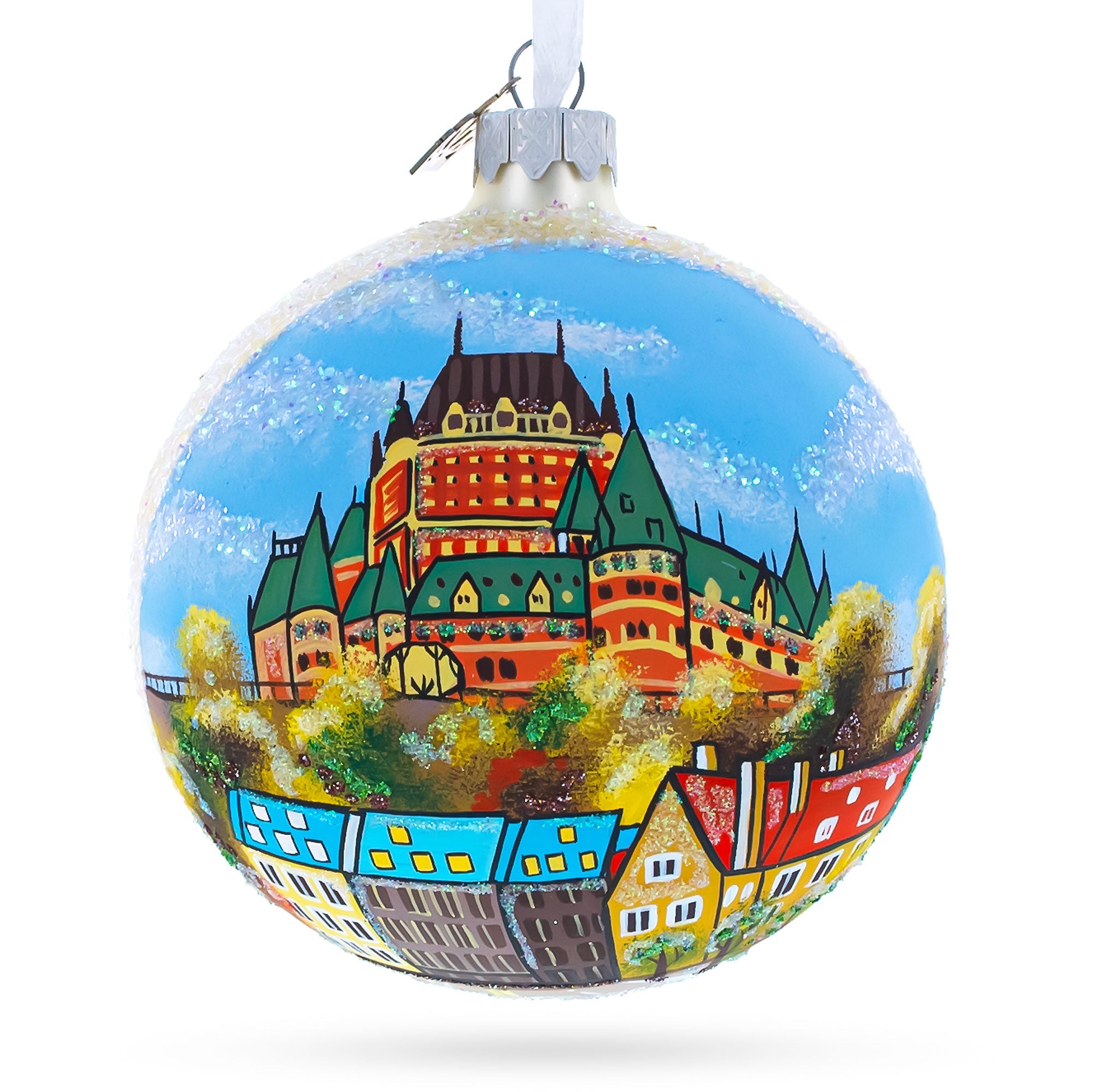 Old Quebec, Quebec City, Canada Glass Ball Christmas Ornament 4 Inches