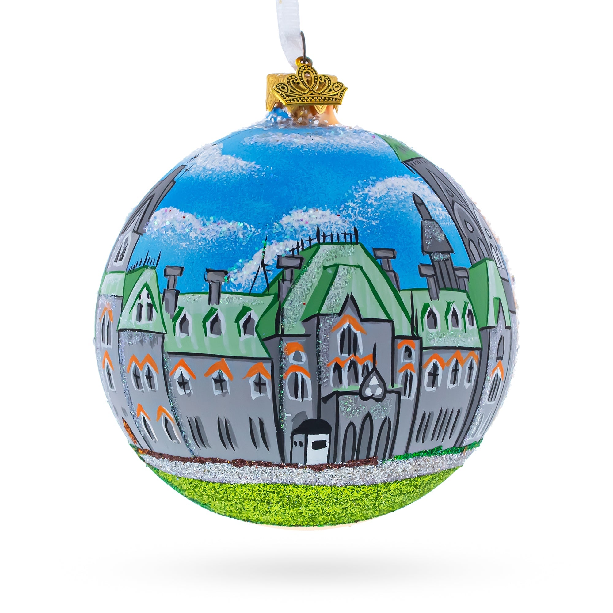 Parliament Hill And Buildings, Ottawa, Canada Glass Ball Christmas Ornament 4 Inches