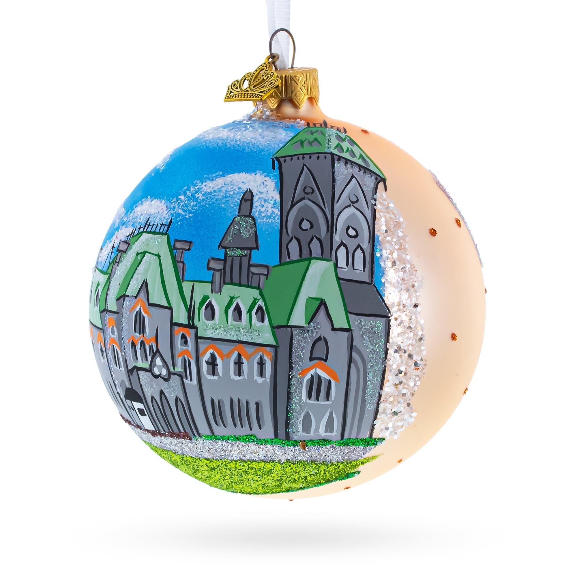 Parliament Hill And Buildings, Ottawa, Canada Glass Ball Christmas Ornament 4 Inches