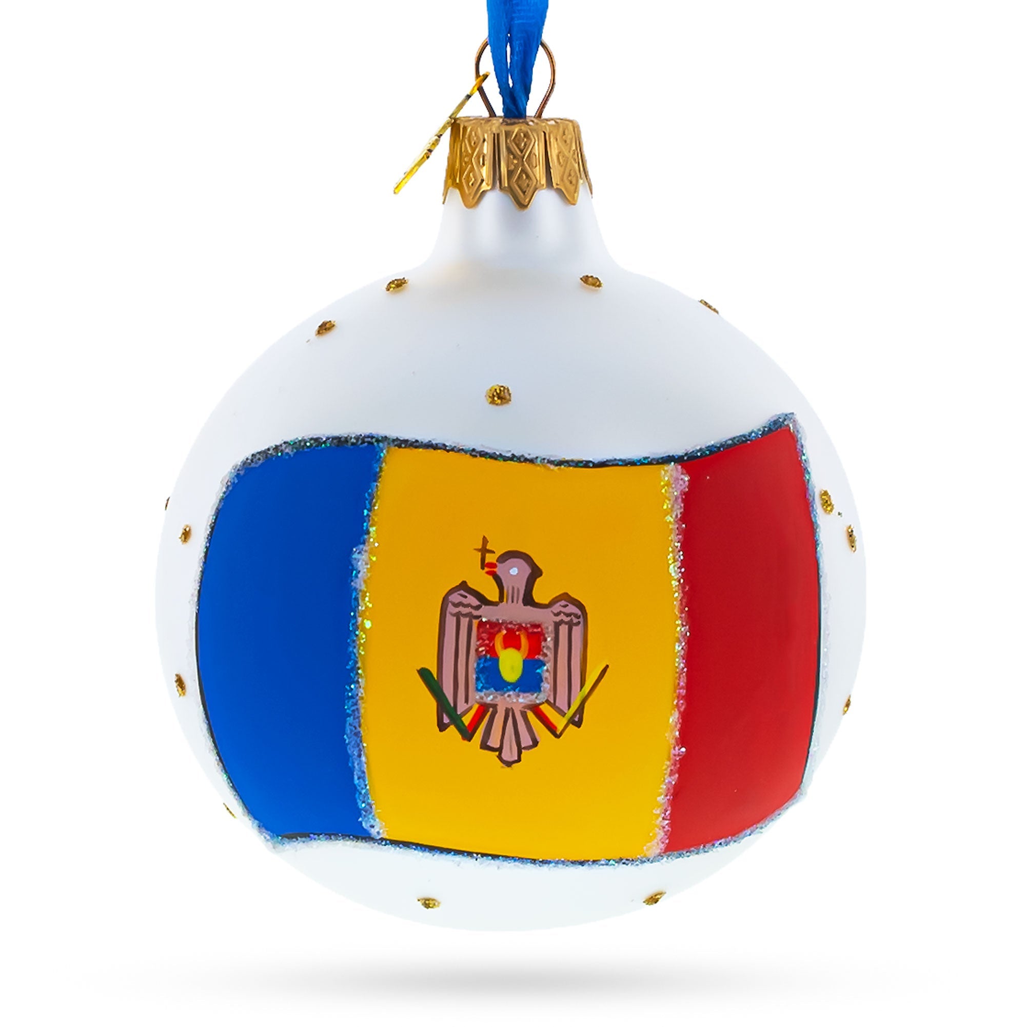 Flag Of Moldova Glass Ball Christmas Ornament 3.25 Inches