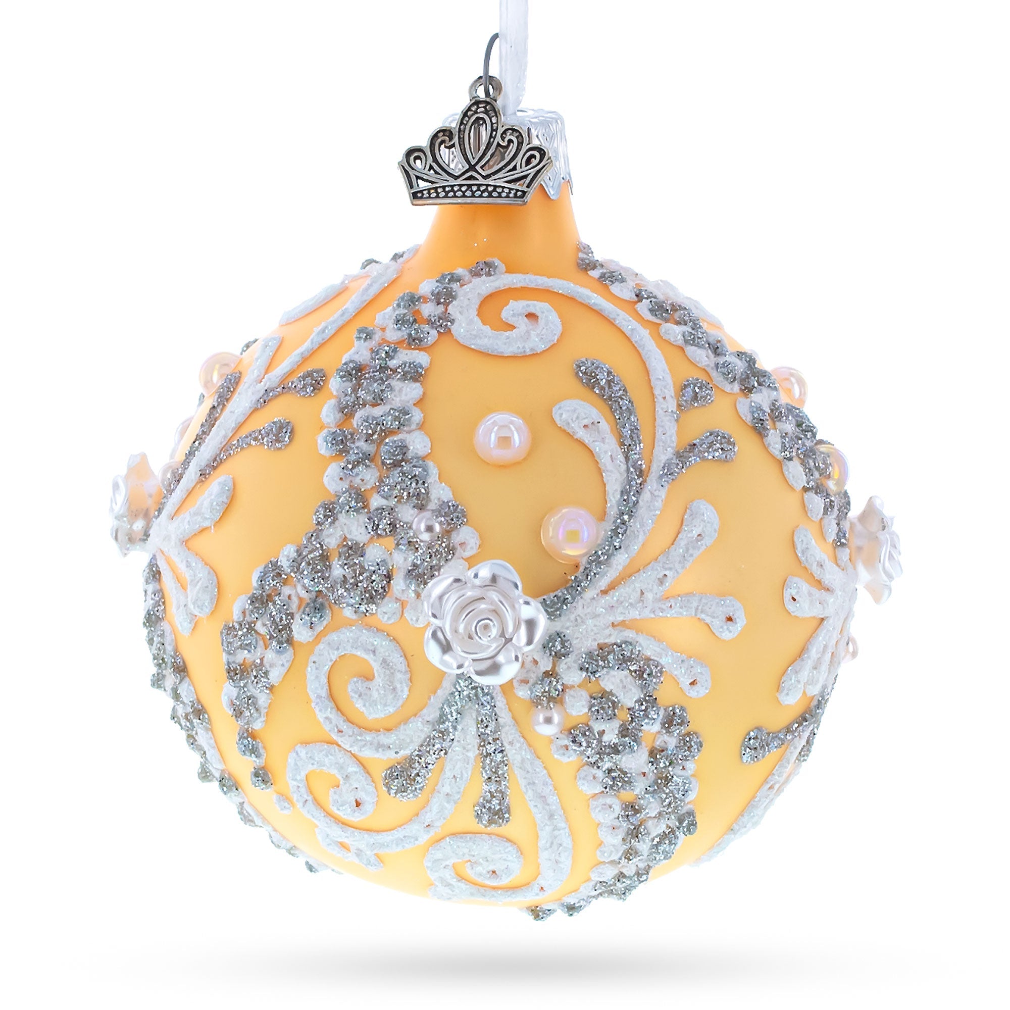 Snow Swirls On Champagne Glass Ball Christmas Ornament 3.25 Inches