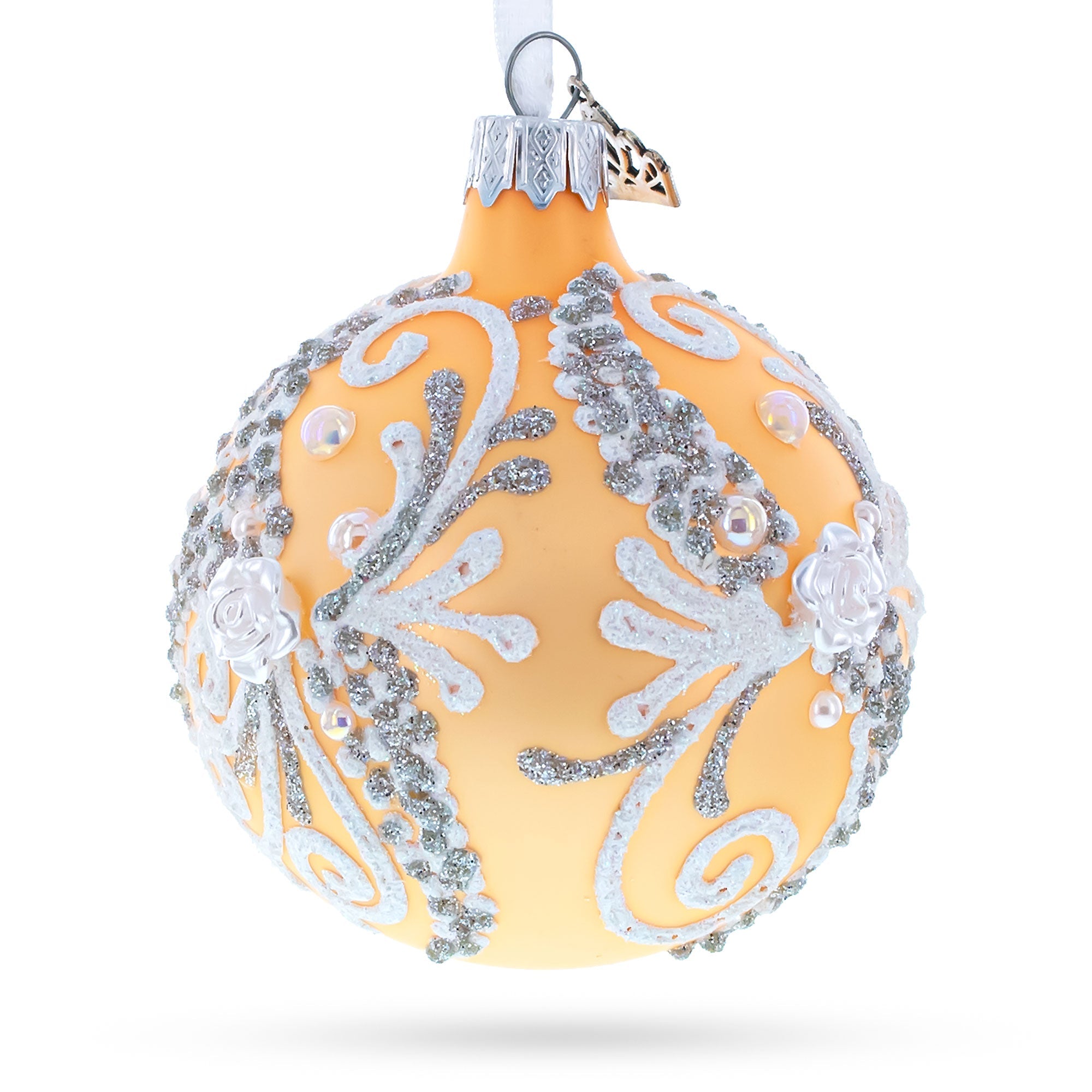 Snow Swirls On Champagne Glass Ball Christmas Ornament 3.25 Inches