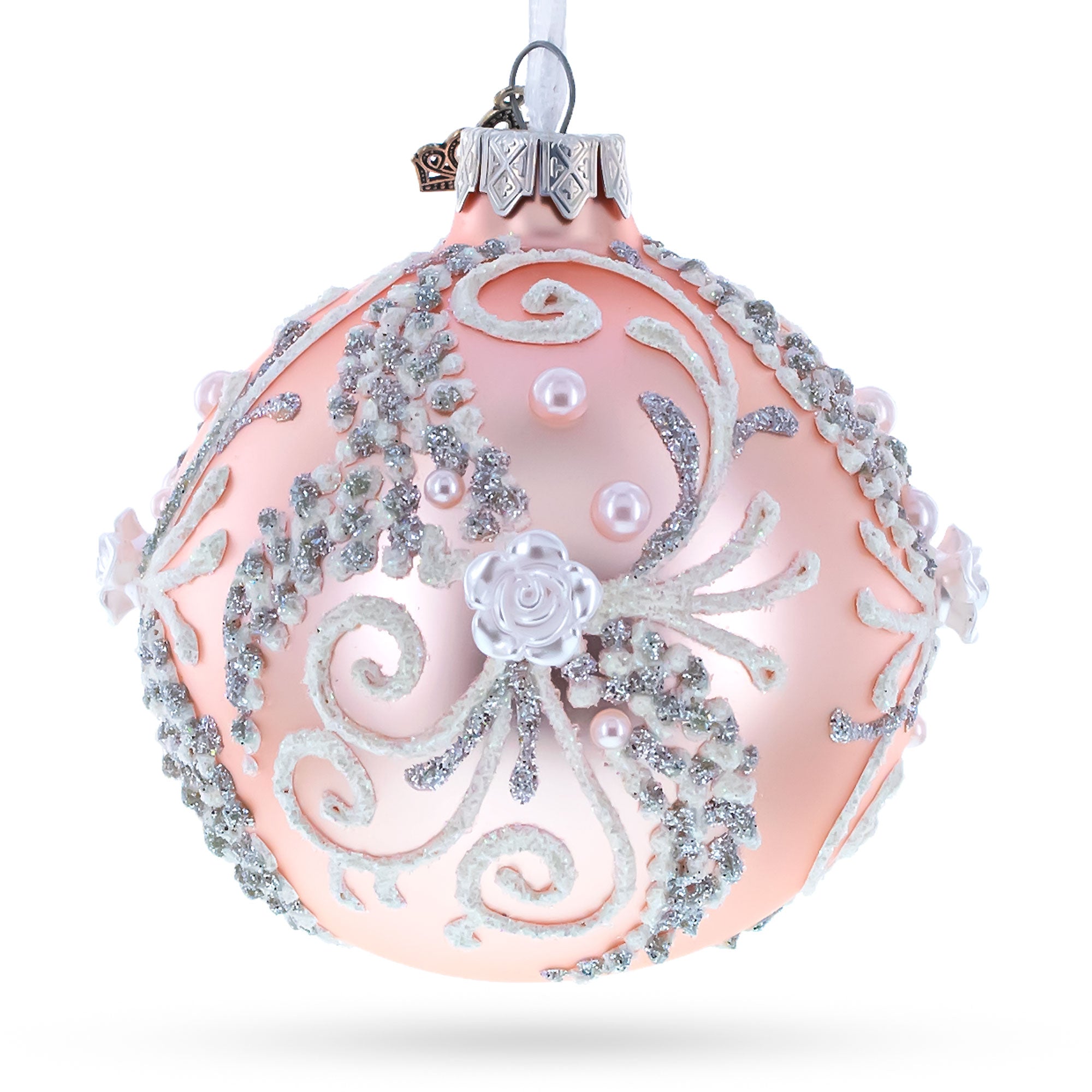 Snow Swirls On Pink Glass Ball Christmas Ornament 3.25 Inches