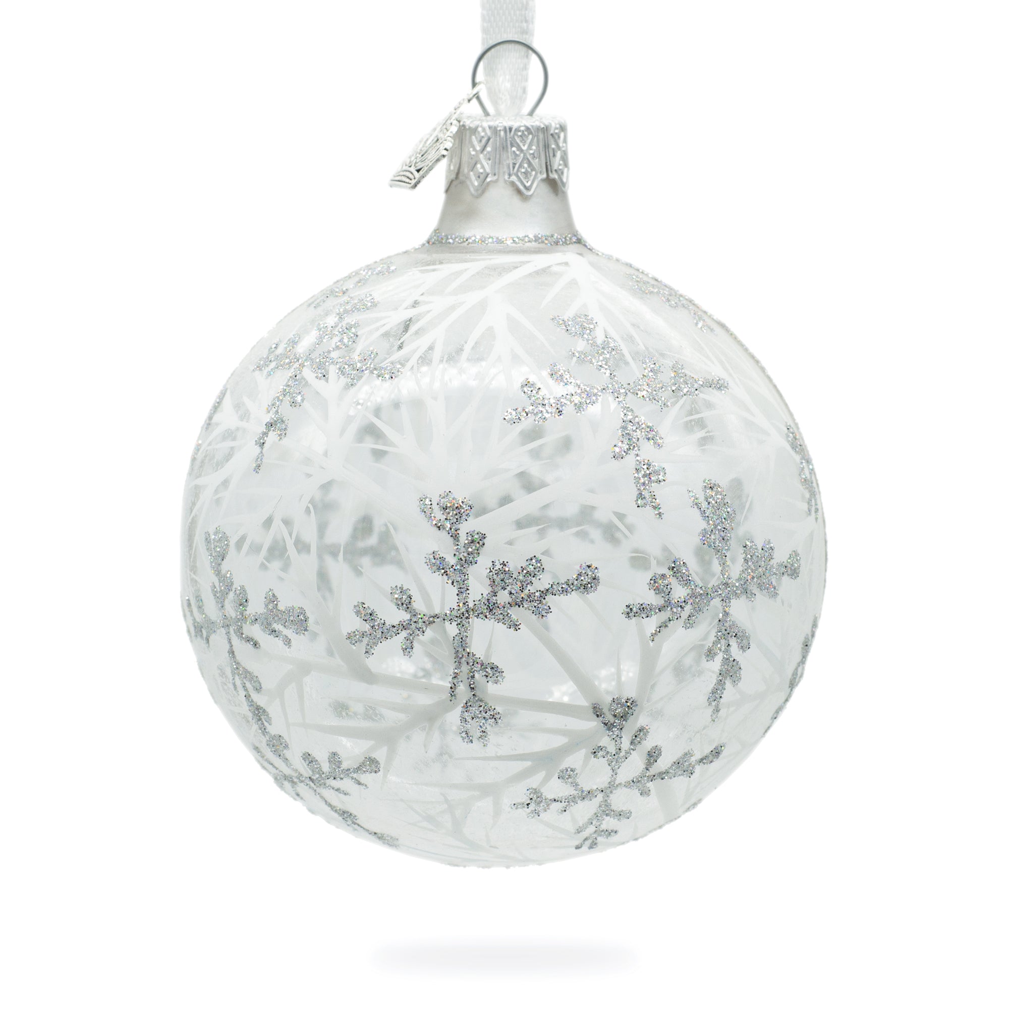 Snowflakes On Clear Glass Ball Christmas Ornament 3.25 Inches