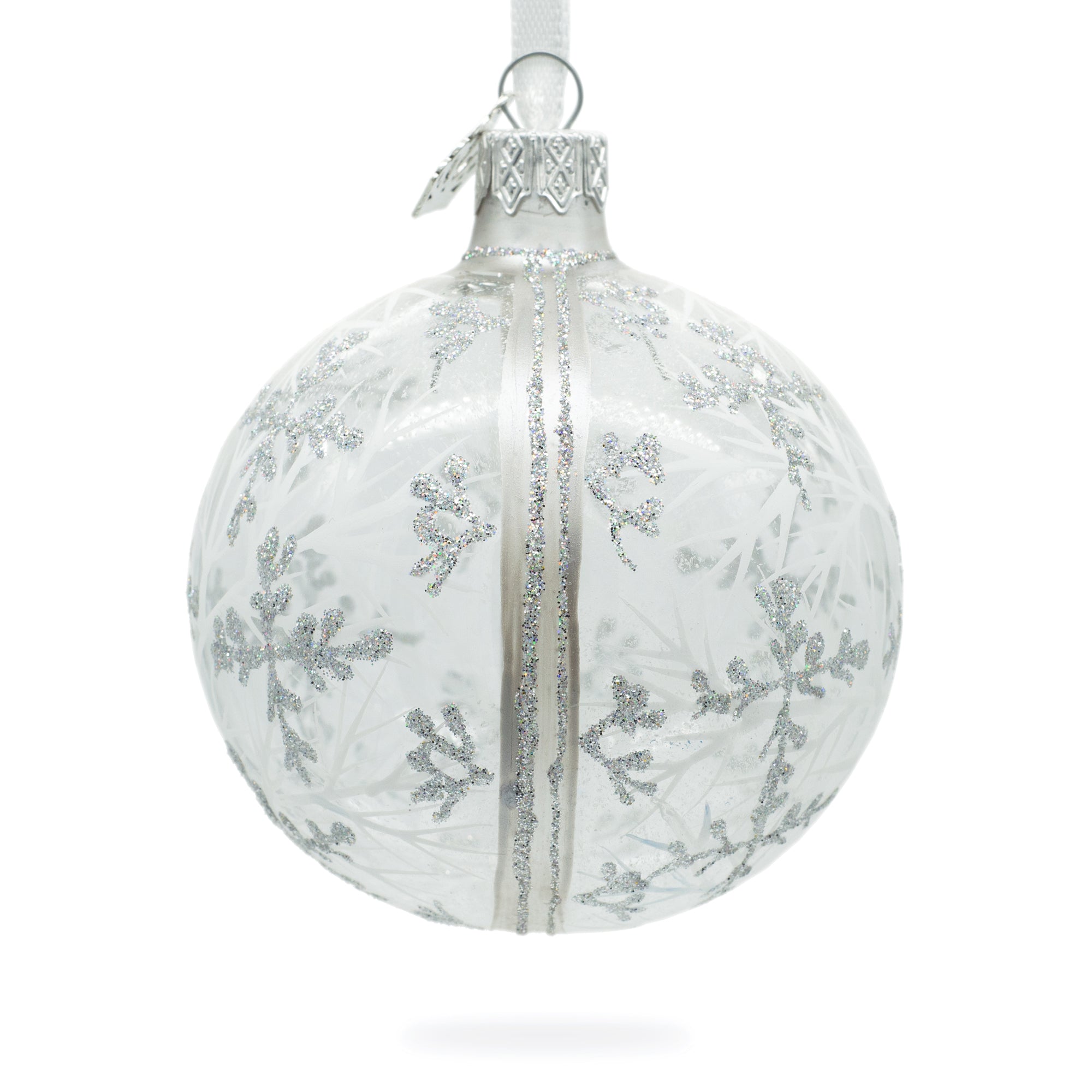 Snowflakes On Clear Glass Ball Christmas Ornament 3.25 Inches