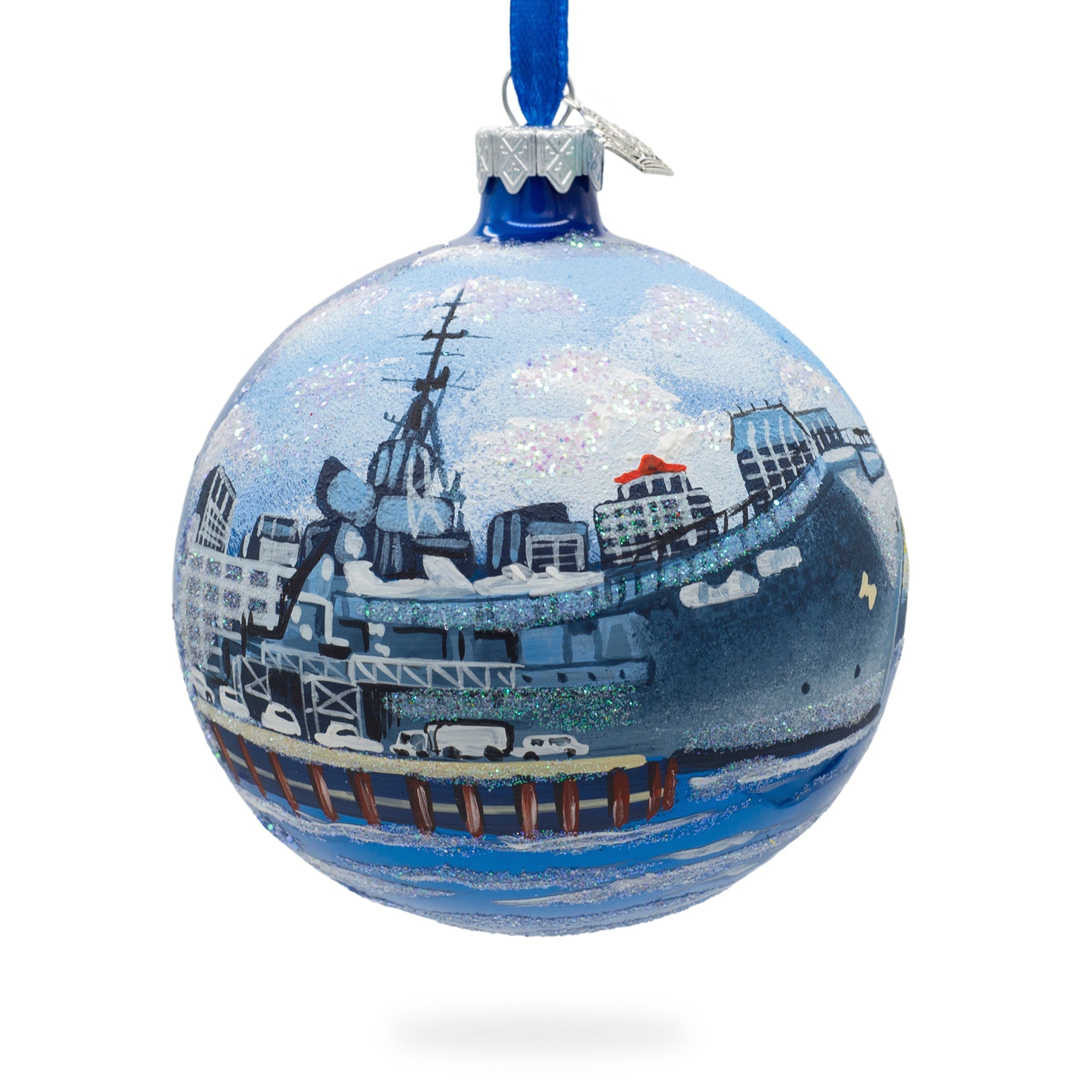 Uss Midway Museum, San Diego, California, Usa Glass Ball Christmas Ornament 4 Inches