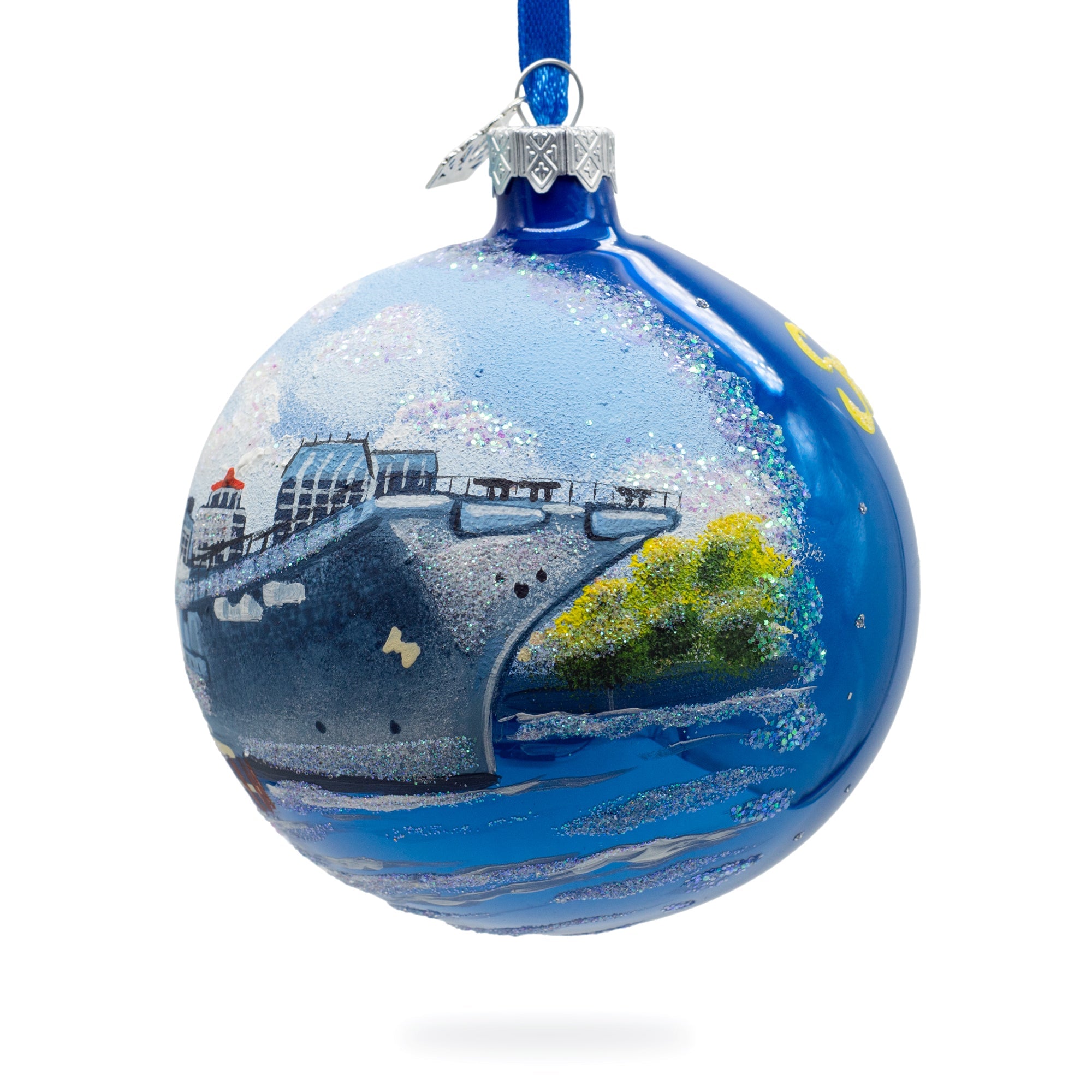 Uss Midway Museum, San Diego, California, Usa Glass Ball Christmas Ornament 4 Inches