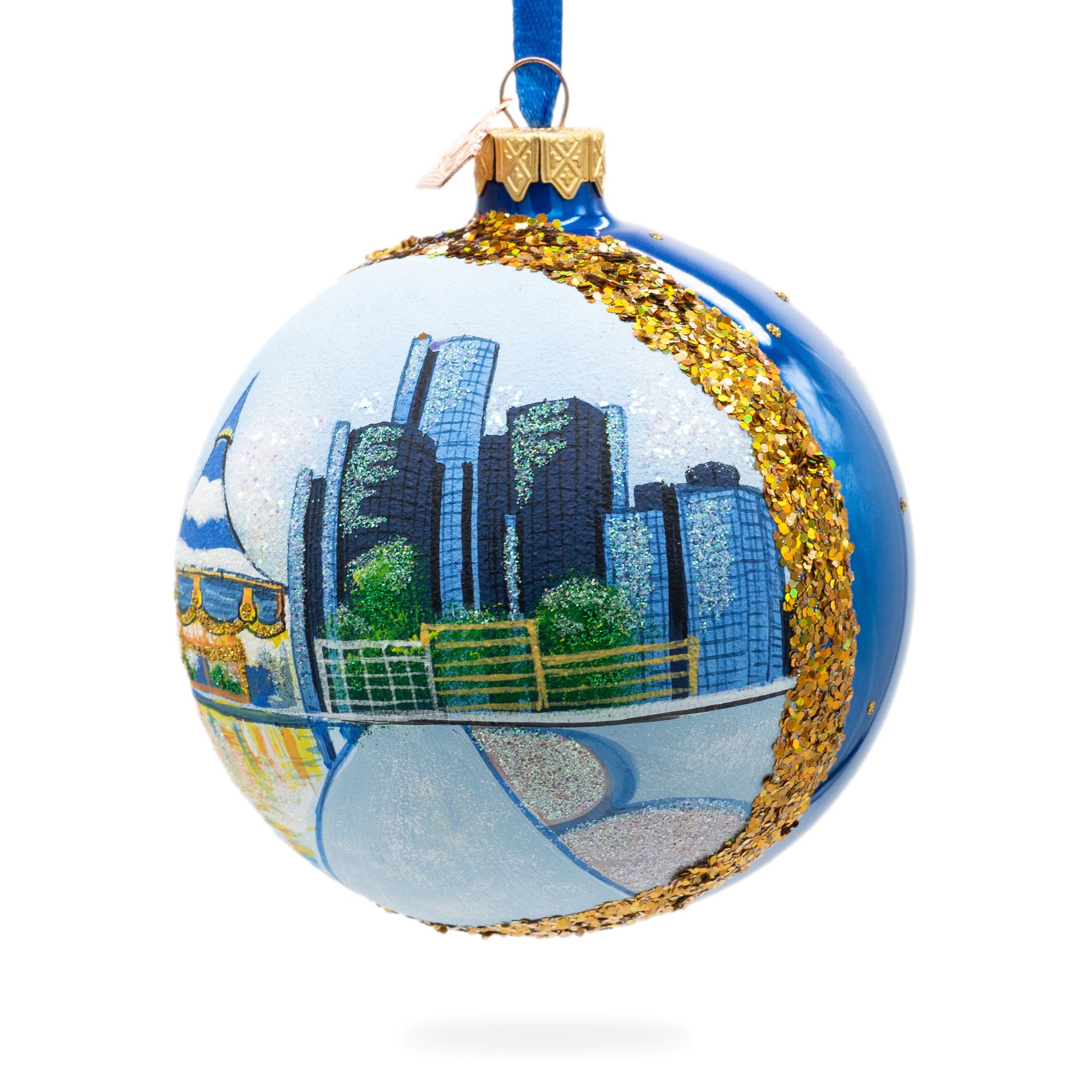 Detroit Riverfront, Detroit, Michigan, Usa Glass Ball Christmas Ornament 4 Inches