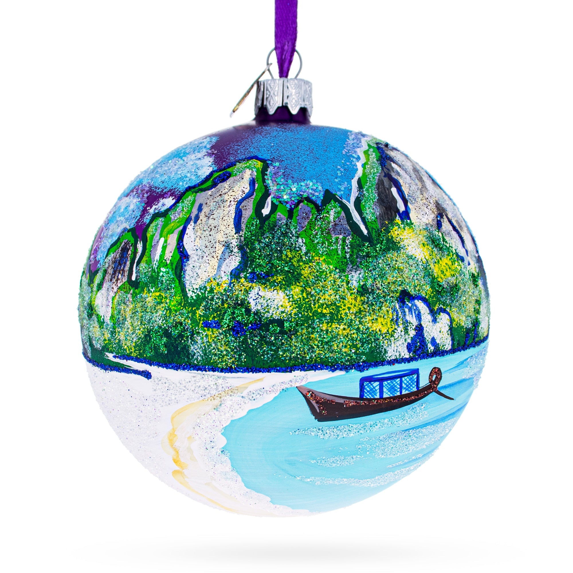 Thailand Beach Glass Ball Christmas Ornament 4 Inches