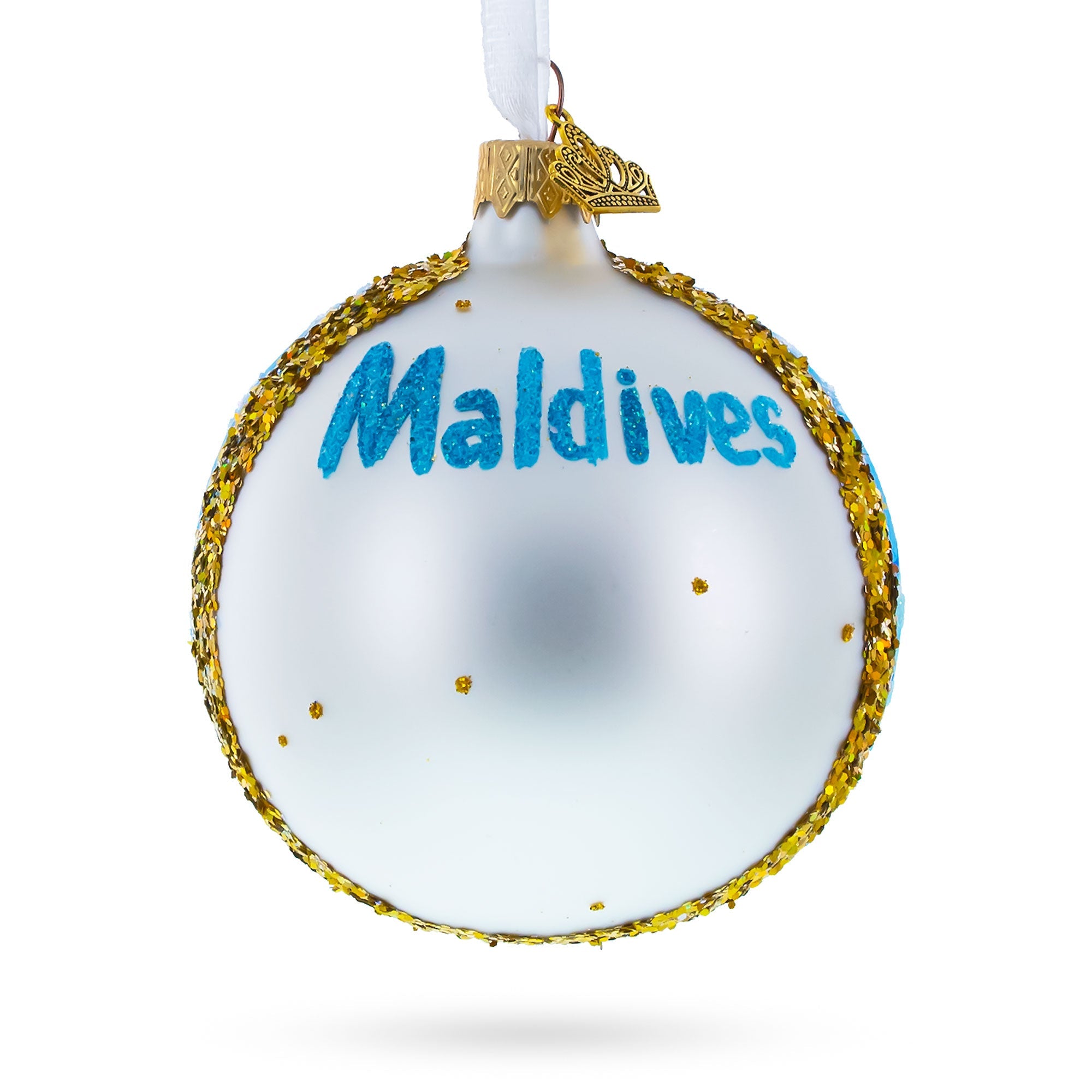 Maldives Resort Glass Ball Christmas Ornament 3.25 Inches