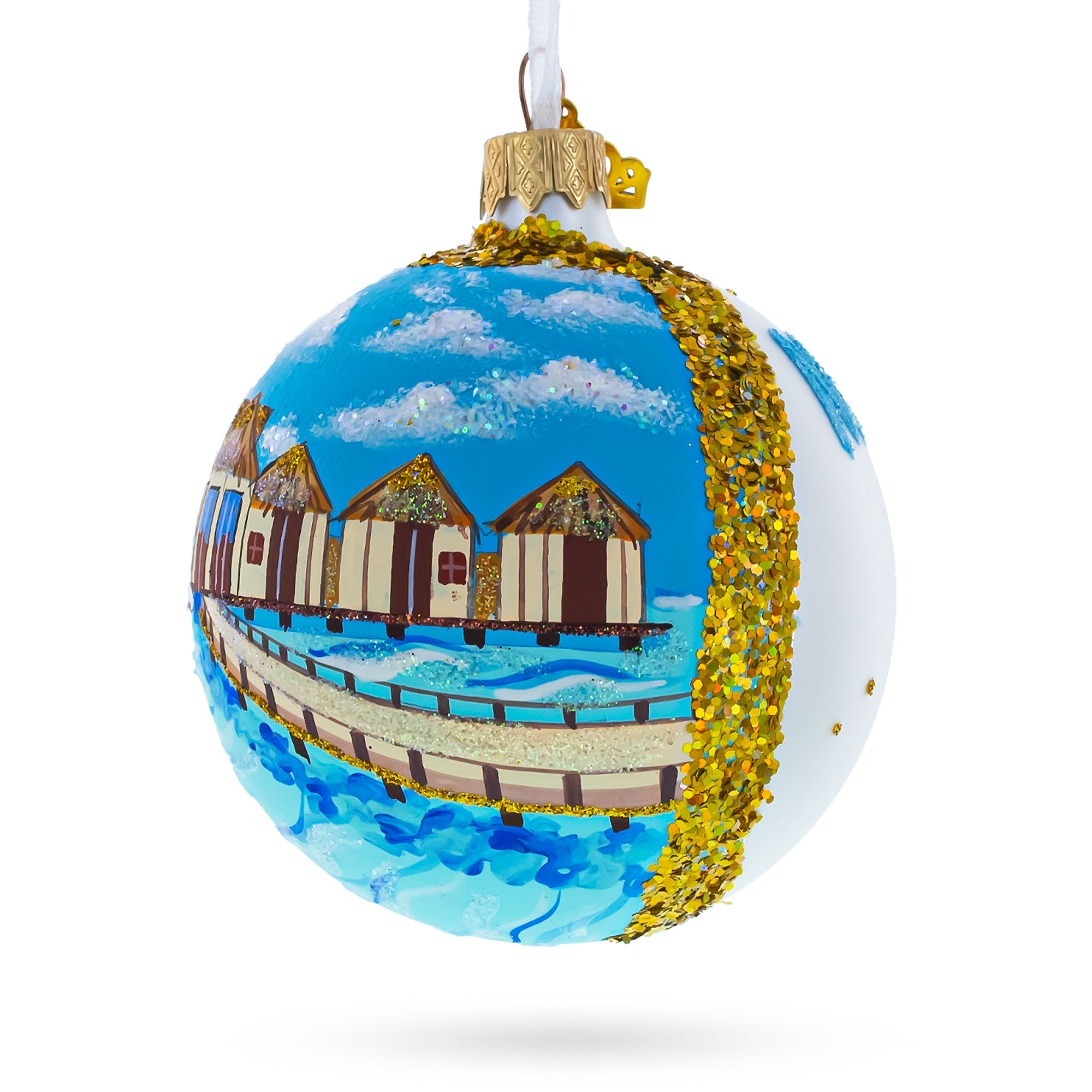 Maldives Resort Glass Ball Christmas Ornament 3.25 Inches