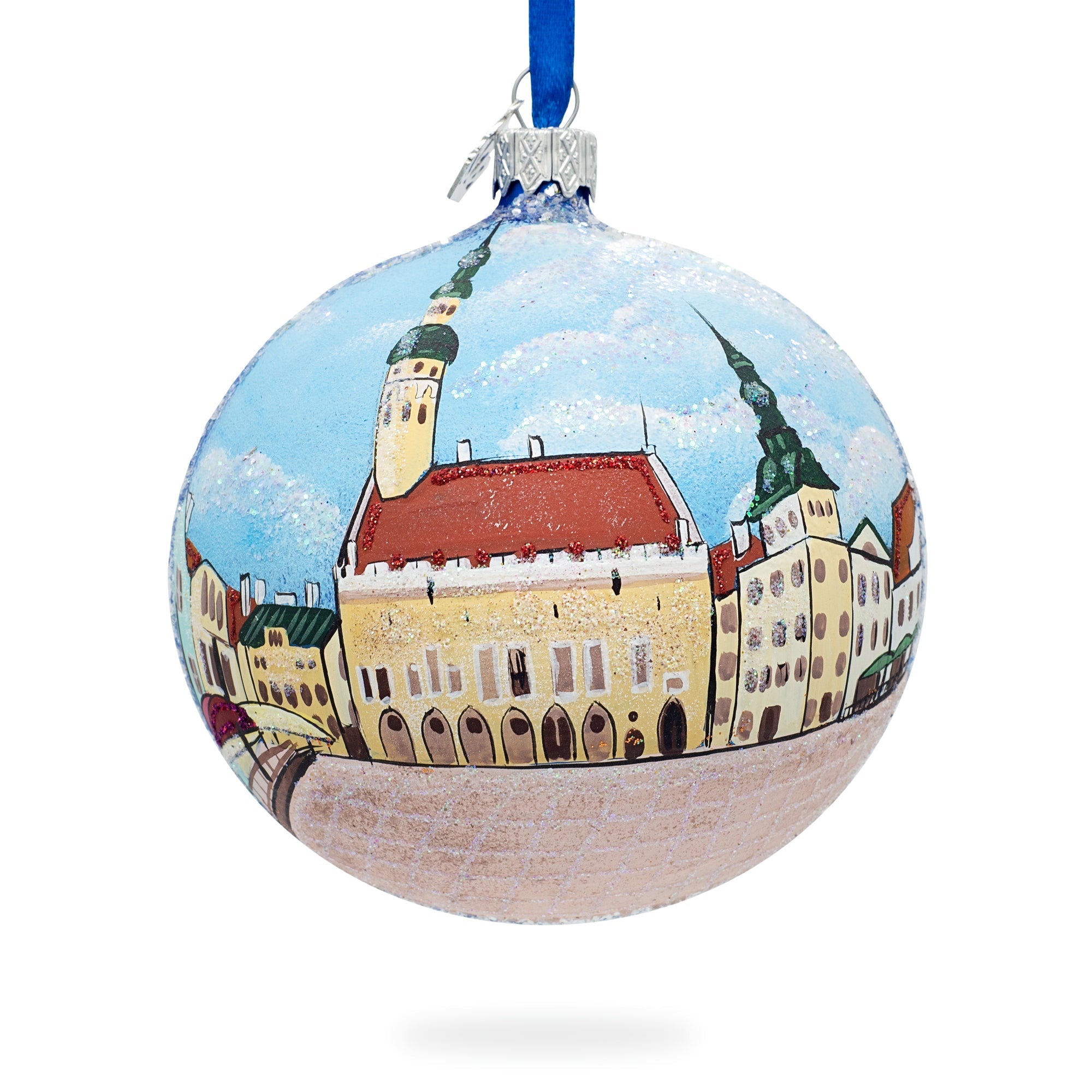 Old Town, Tallin, Estonia Glass Ball Christmas Ornament 4 Inches