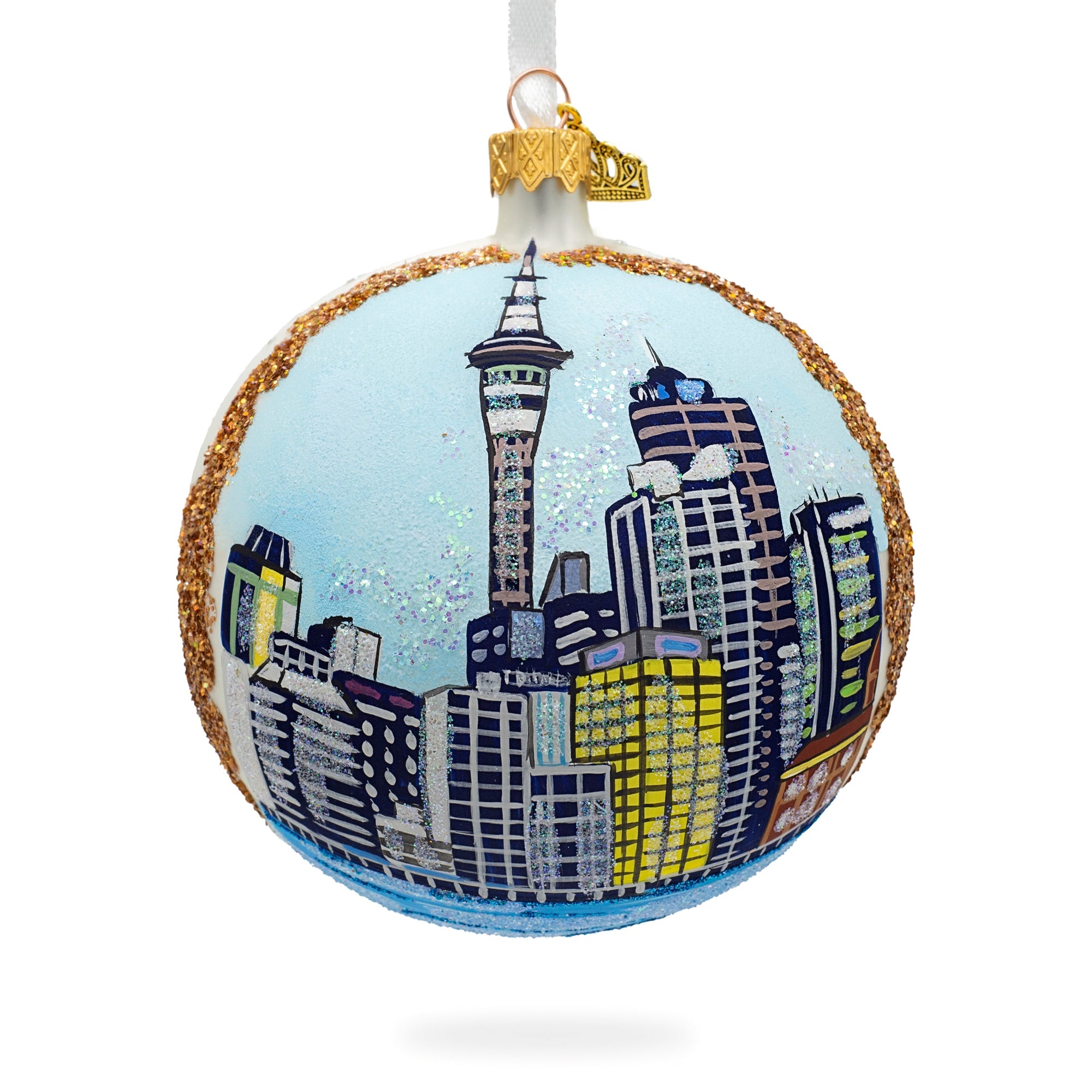 Sky Tower, Auckland, New Zealand Glass Ball Christmas Ornament 4 Inches