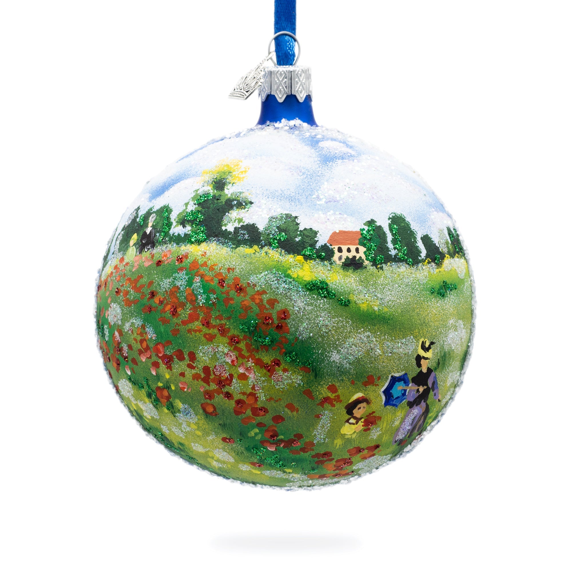 Wild Poppies Painting Glass Ball Christmas Ornament 4 Inches