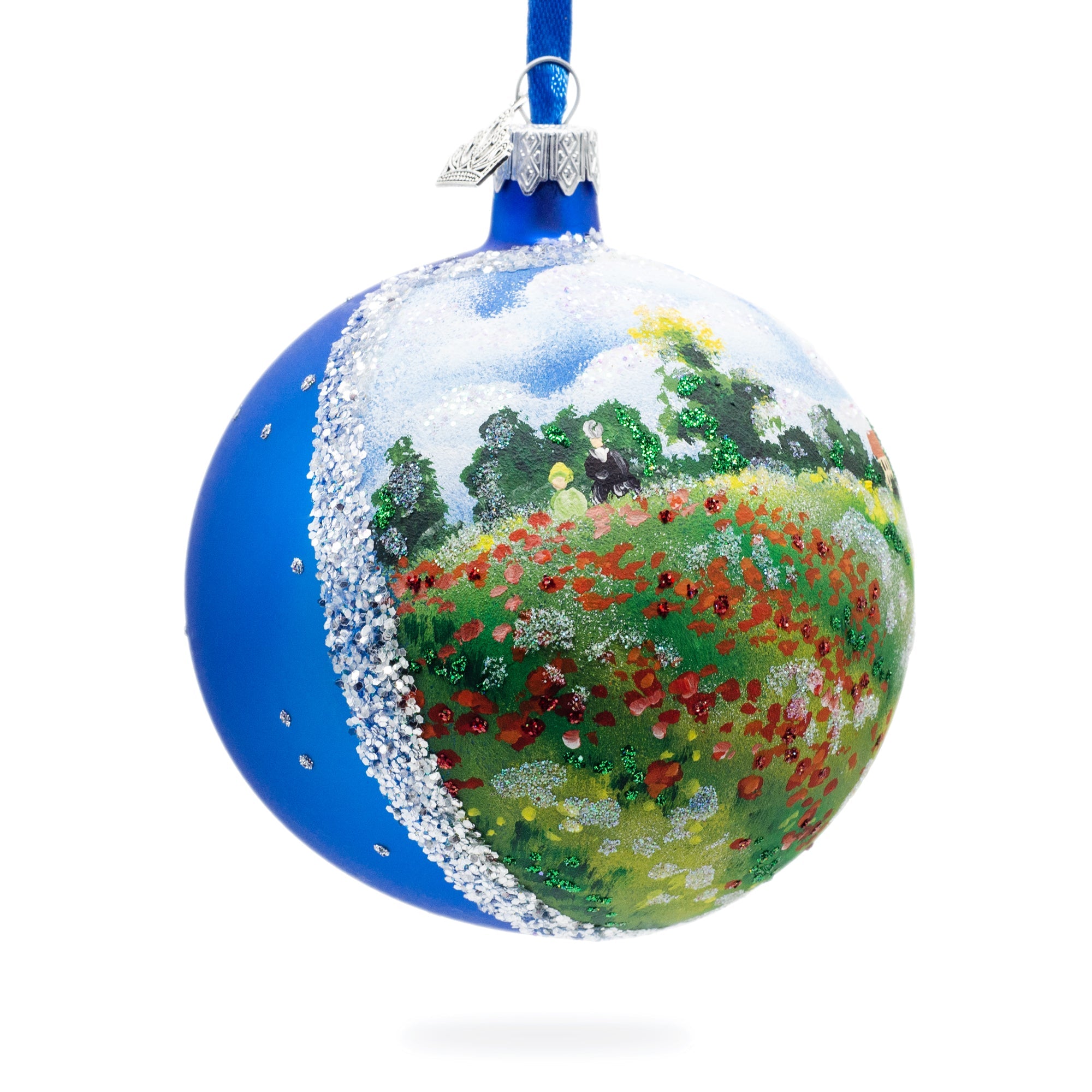 Wild Poppies Painting Glass Ball Christmas Ornament 4 Inches