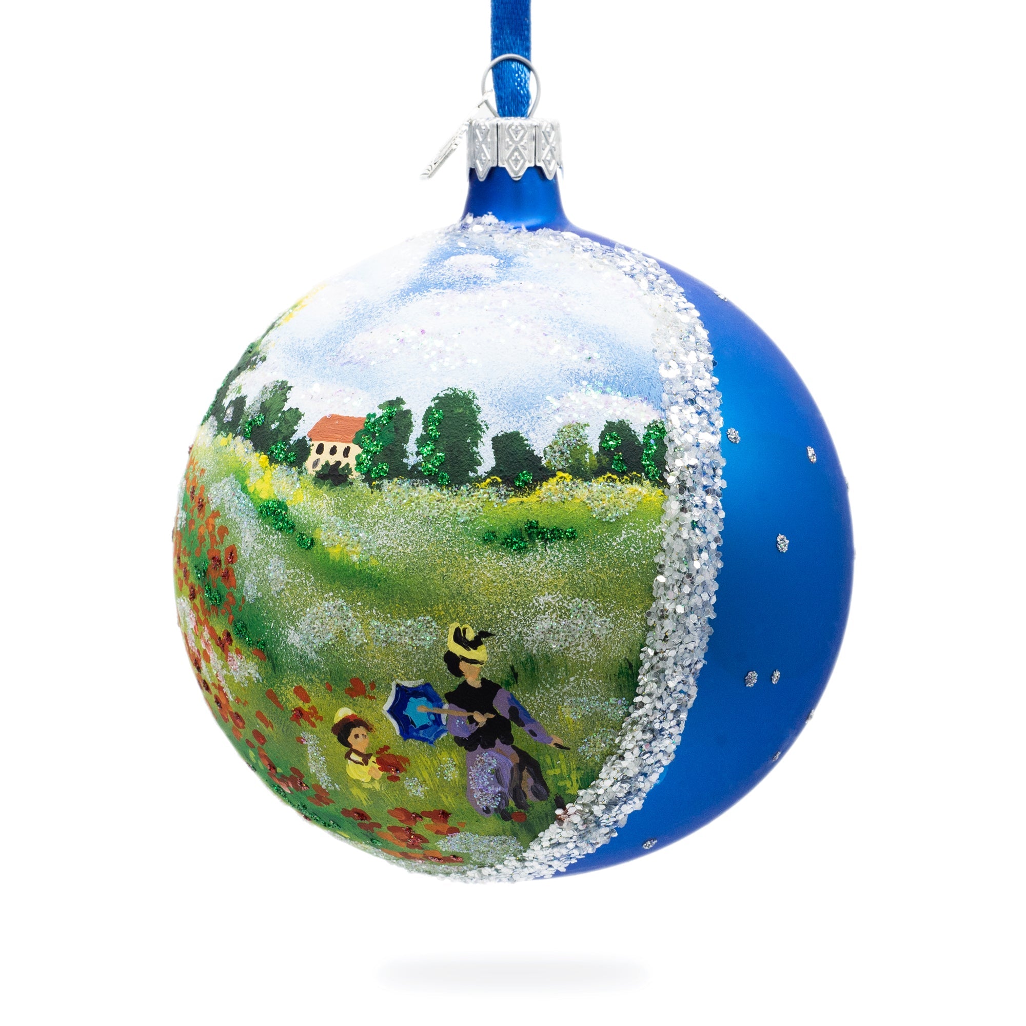 Wild Poppies Painting Glass Ball Christmas Ornament 4 Inches