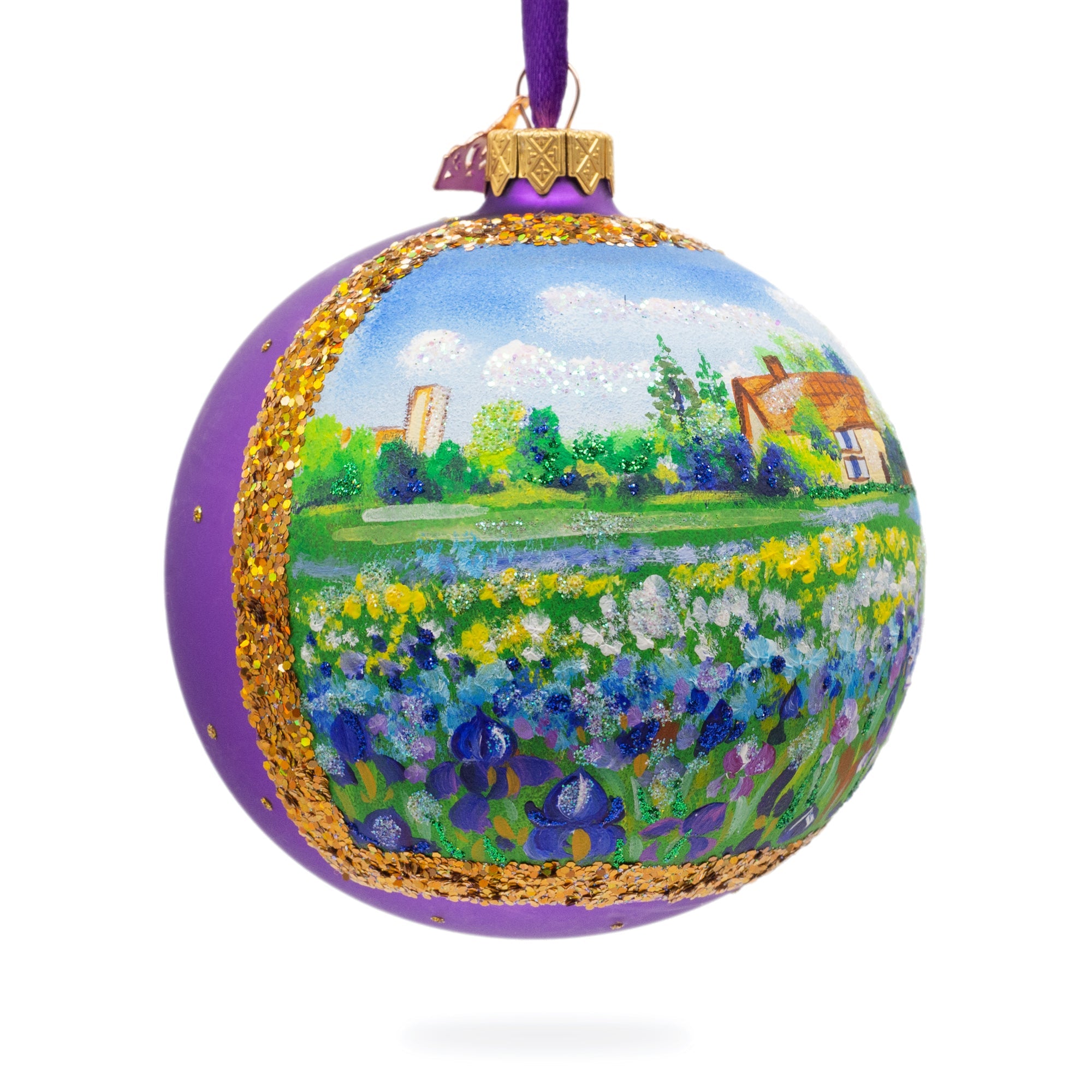 Iris Field Painting Glass Ball Christmas Ornament 4 Inches