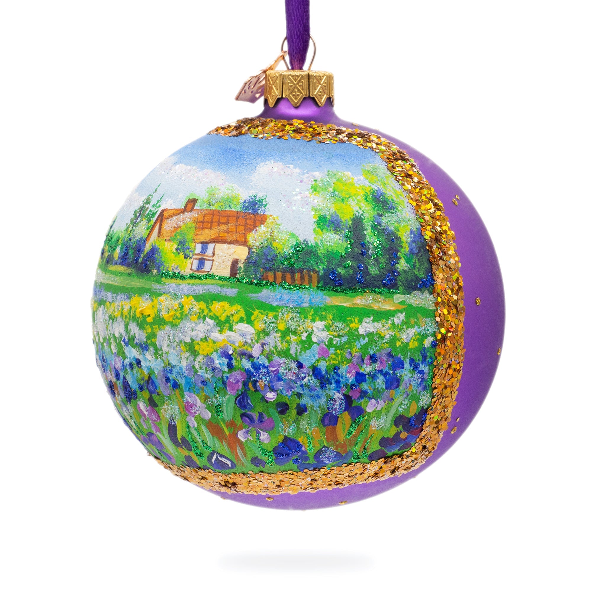 Iris Field Painting Glass Ball Christmas Ornament 4 Inches