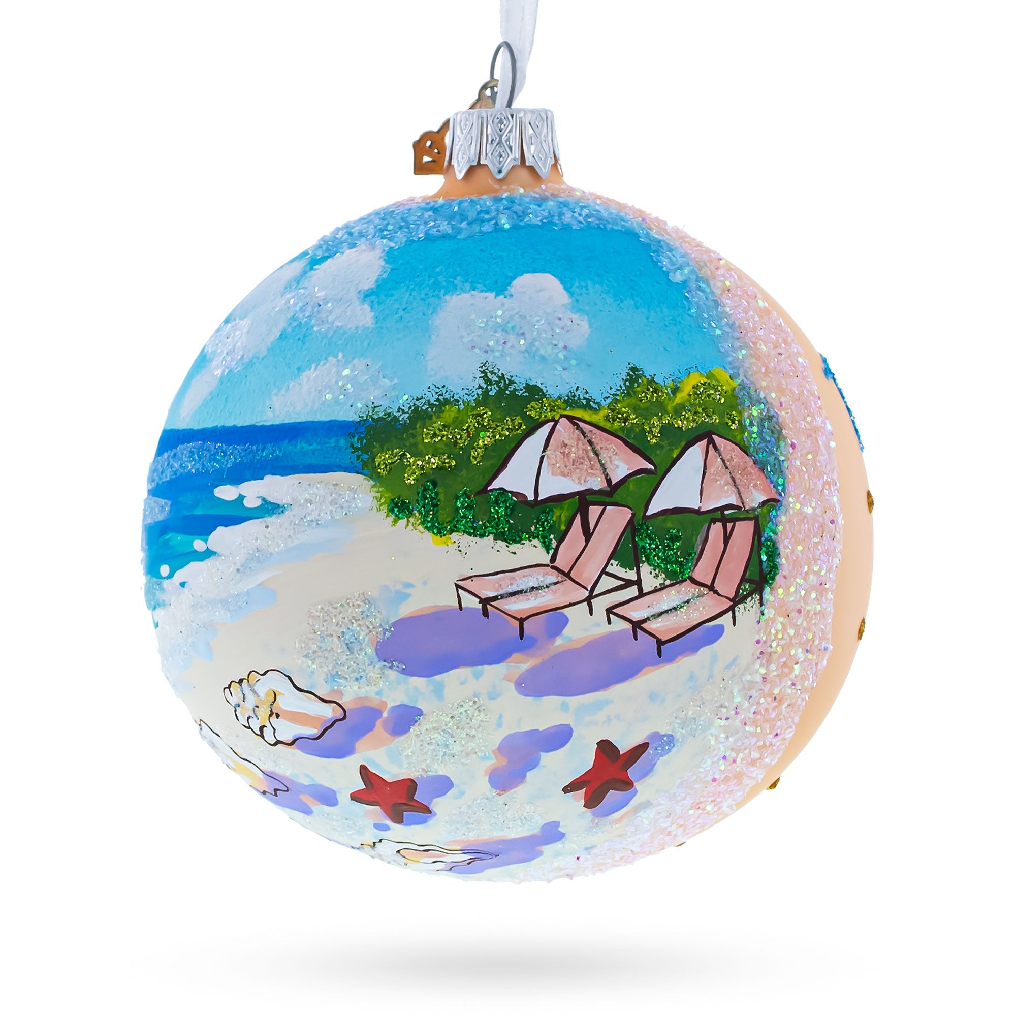 Turks And Caicos Glass Ball Christmas Ornament 4 Inches