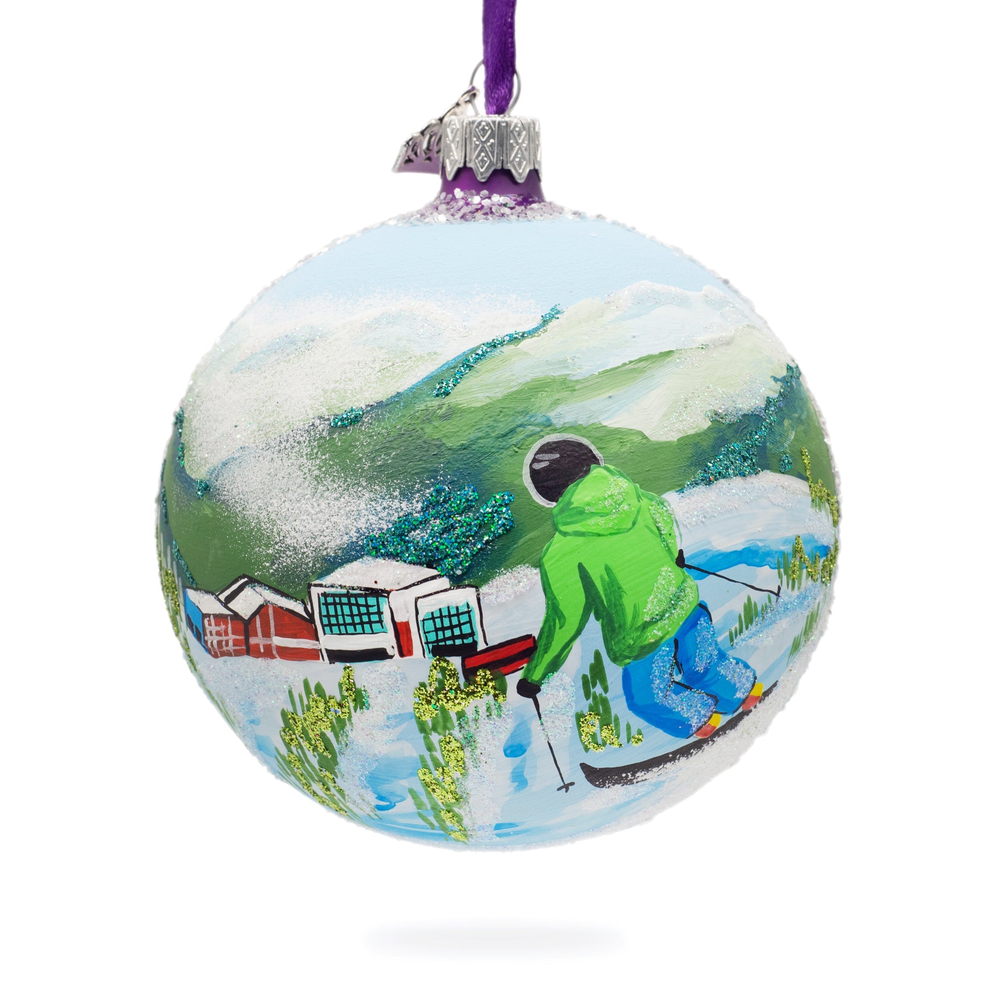 Whistler Blackcomb Ski Resort, Canada Glass Ball Christmas Ornament 4 Inches