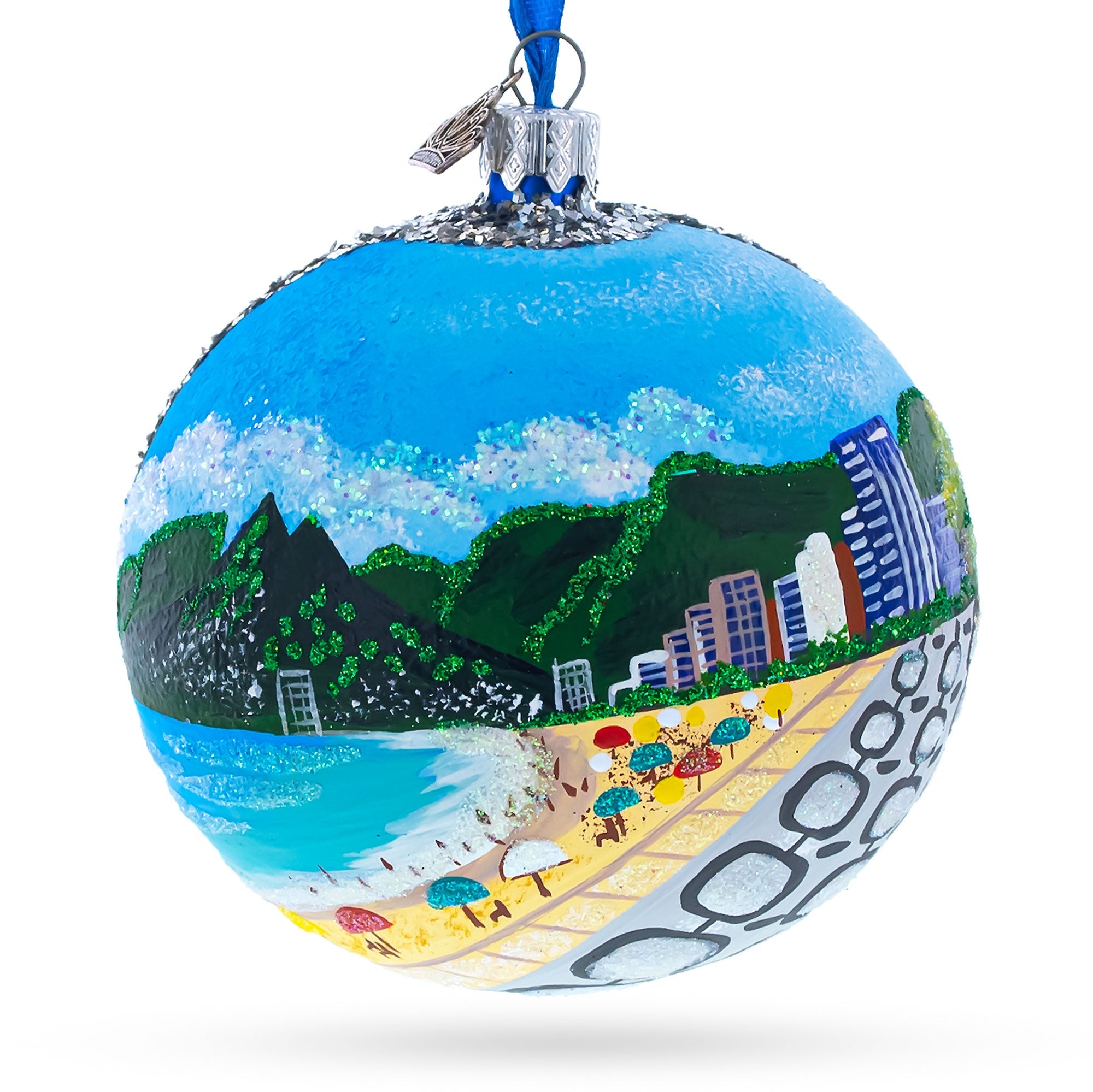 Copacabana, Rio De Janeiro, Brazil Glass Ball Christmas Ornament 4 Inches