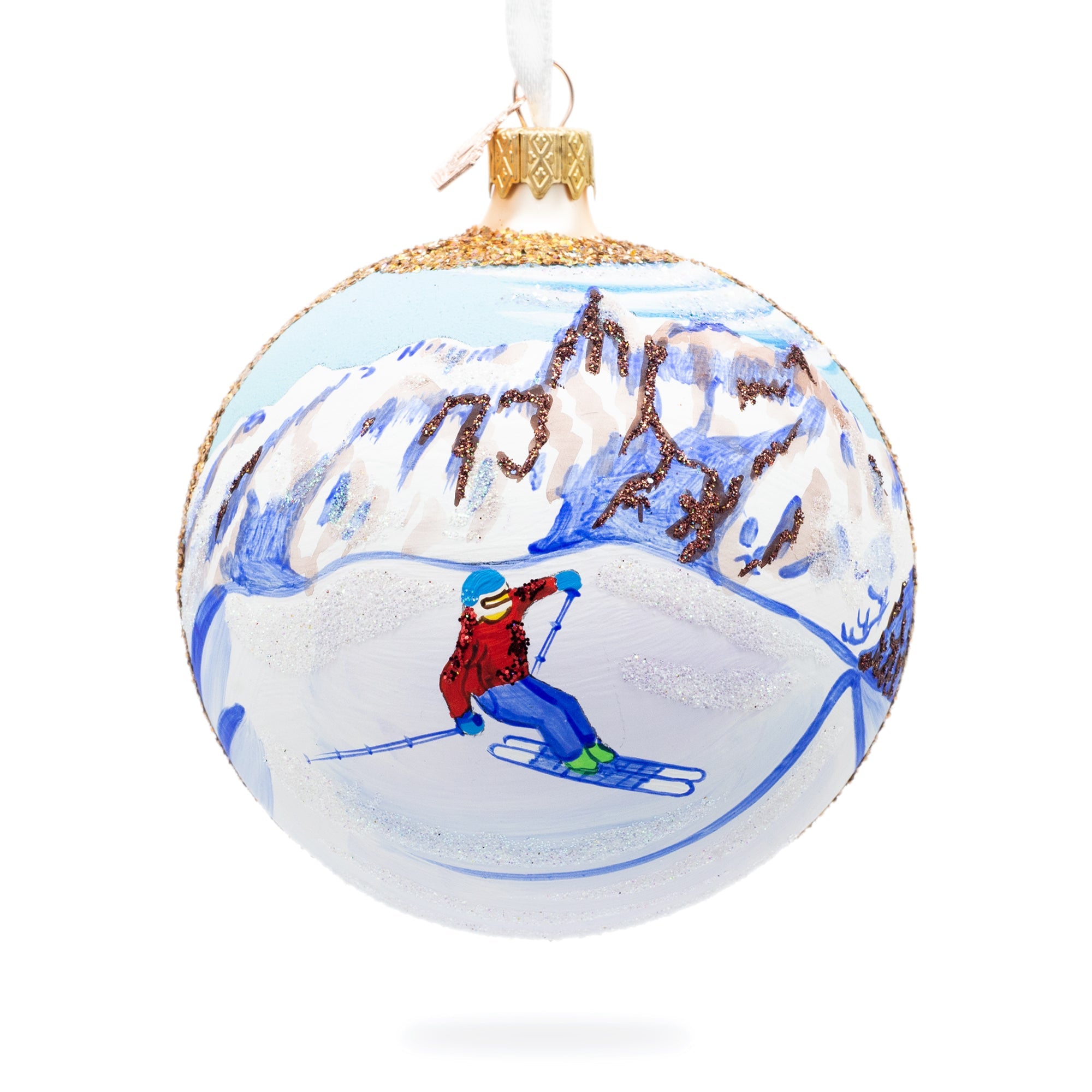 Chamonix Ski Resort, France Glass Ball Christmas Ornament 4 Inches