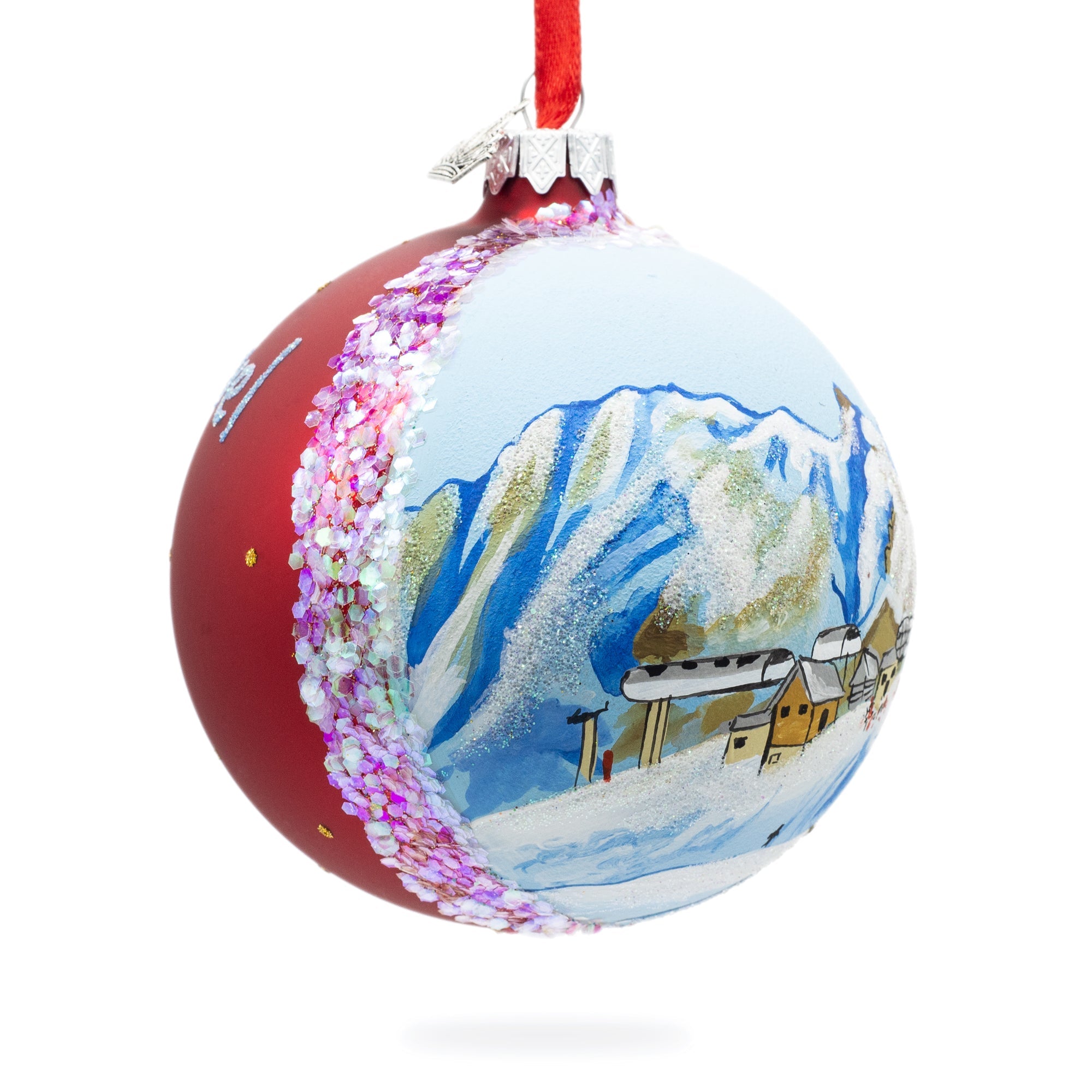 Courchevel Ski Resort, France Glass Ball Christmas Ornament 4 Inches