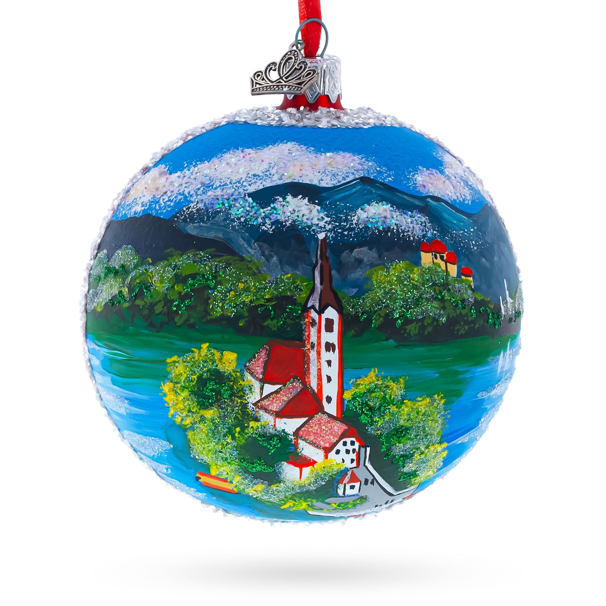 Lake Bled, Bled, Slovenia Glass Ball Christmas Ornament 4 Inches