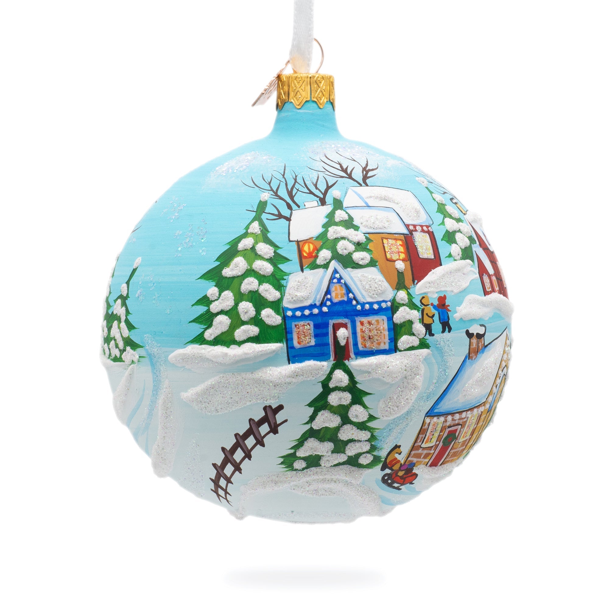 Children Playing In The Winter Village Glass Ball Christmas Ornament 4 Inches