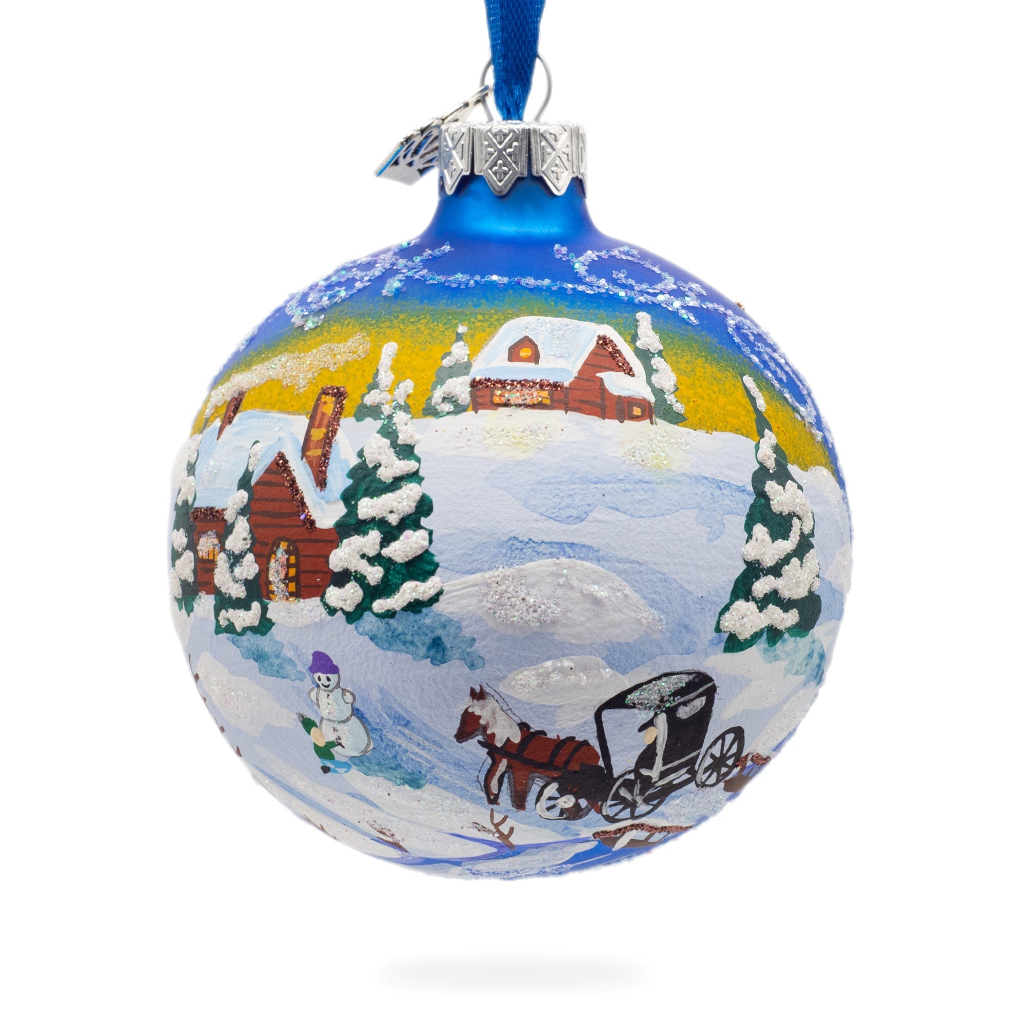 The Couch In The Winter Village Glass Ball Christmas Ornament 3.25 Inches