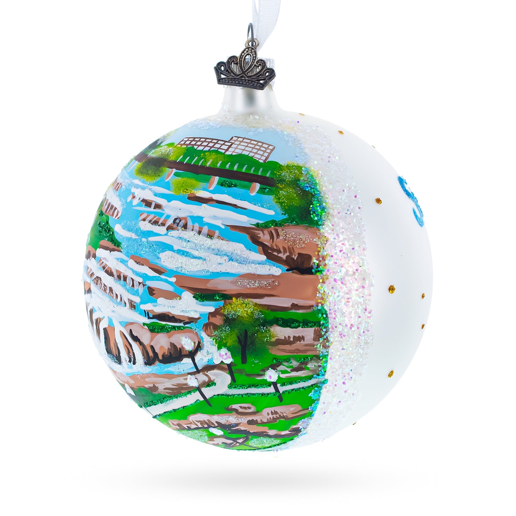 Falls Park, Sioux Falls, South Dakota, Usa Glass Ball Christmas Ornament 4 Inches