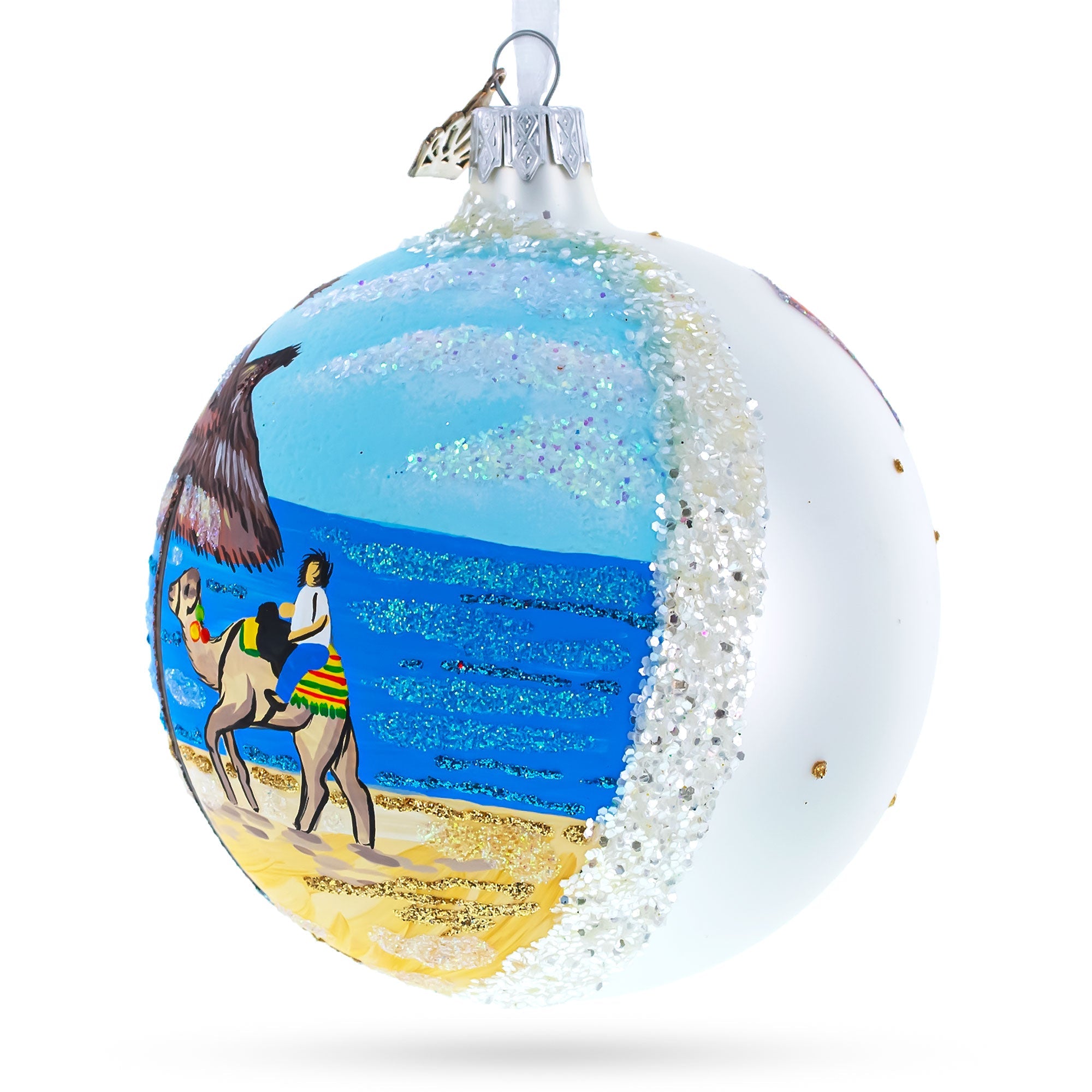 Beach At Hammamet, Tunisia Glass Ball Christmas Ornament 4 Inches