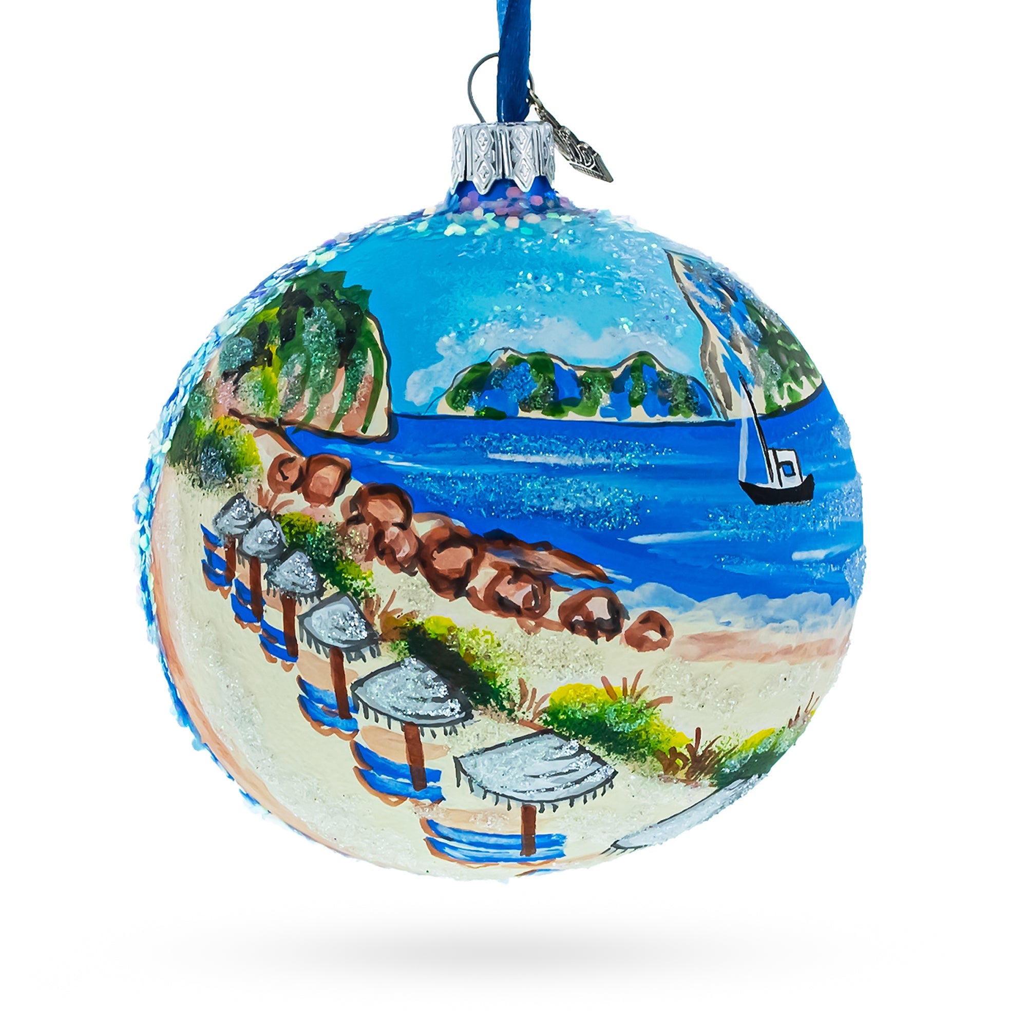 Beach At Ibiza, Spain Glass Ball Christmas Ornament 4 Inches