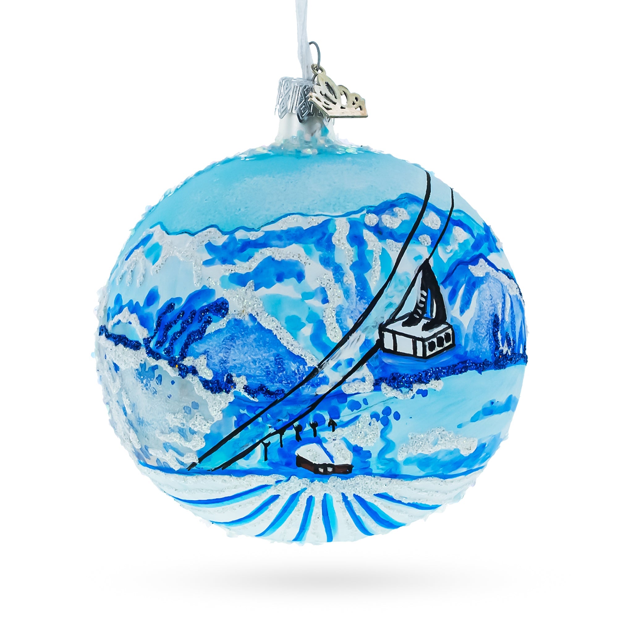 Les Trois Vallees Ski Resorts, France Glass Ball Christmas Ornament 4 Inches