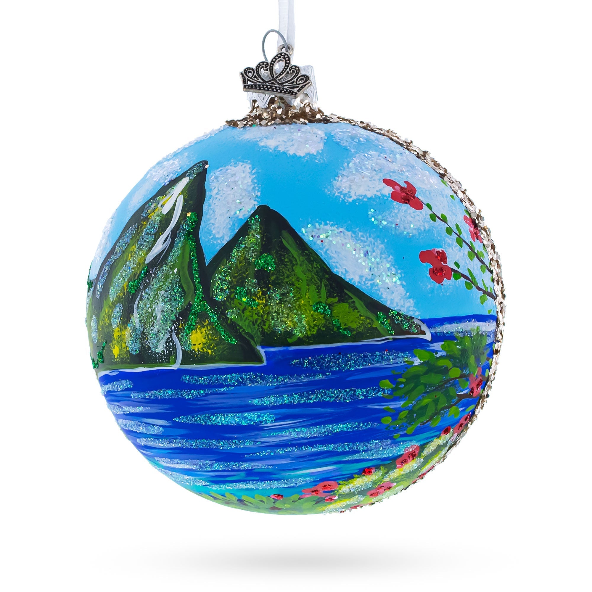 The Pitons, St. Lucia Glass Ball Christmas Ornament