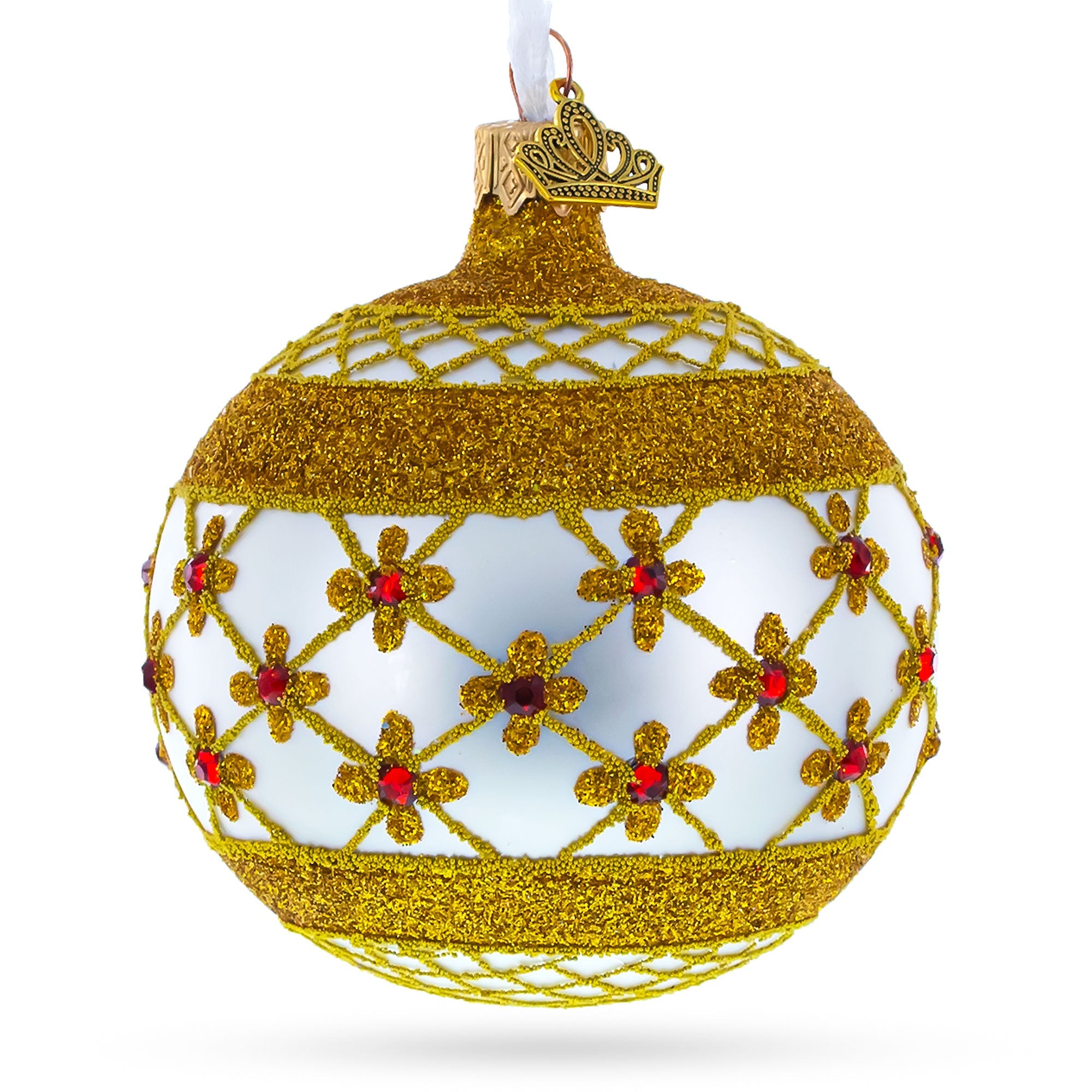 Red Jewels On Silver Glass Ball Christmas Ornament