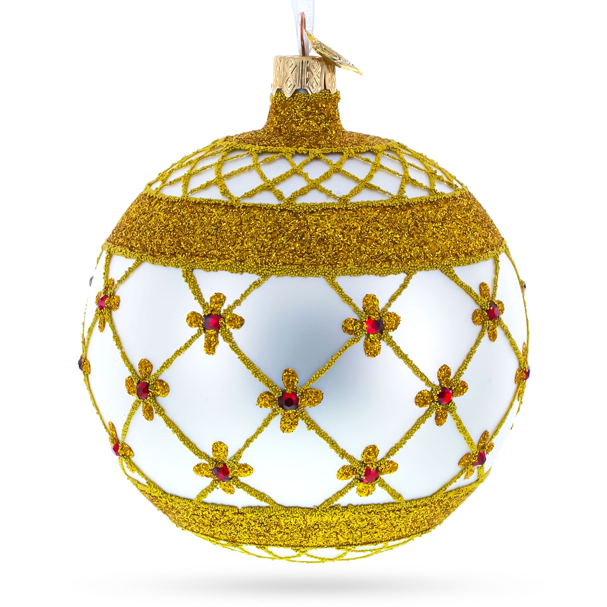 Red Jewels On Silver Glass Ball Christmas Ornament