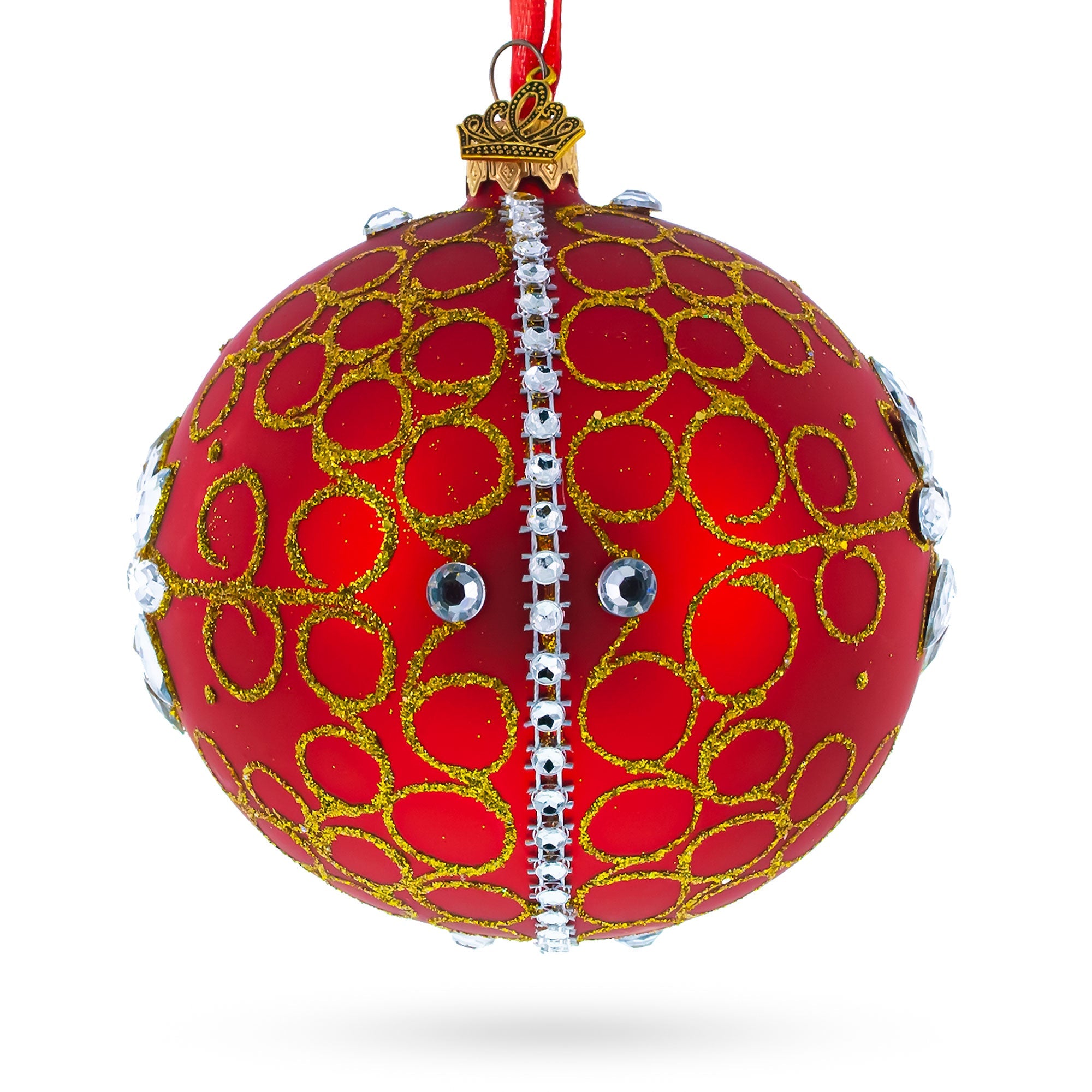 Diamond Jewels On Silver Glass Ball Christmas Ornament