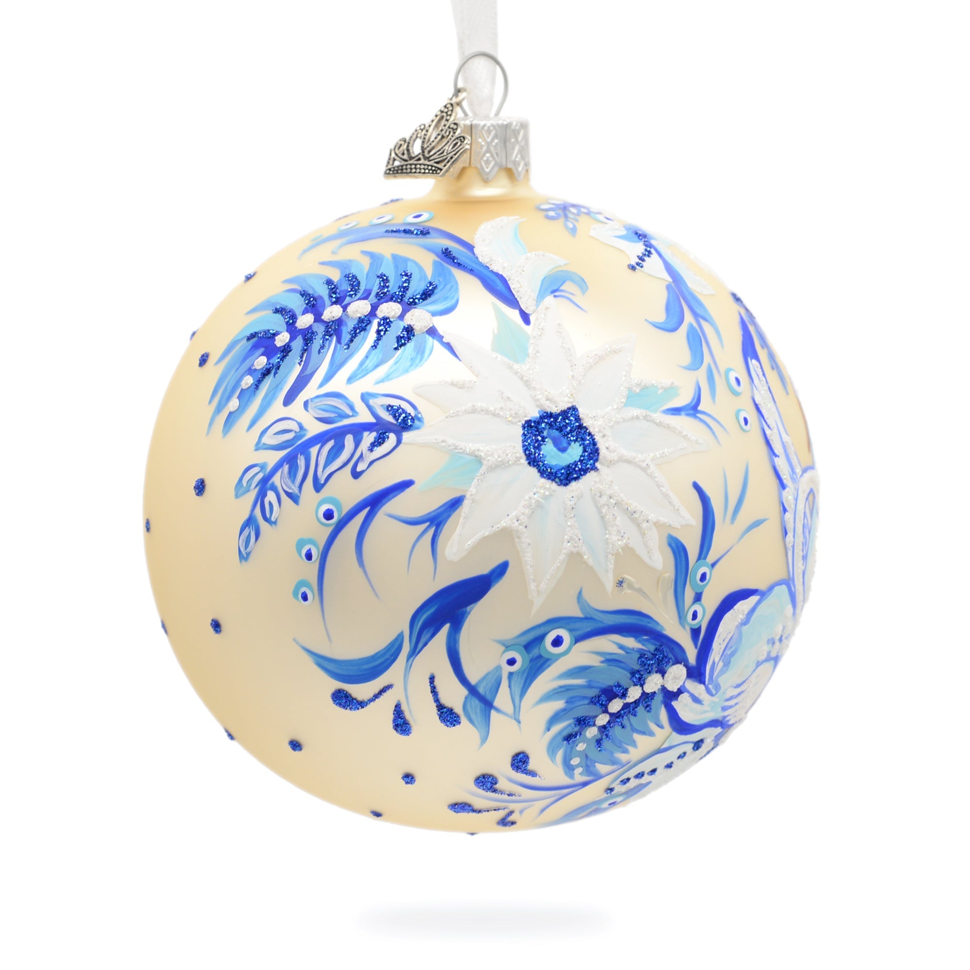 Swans In Daisies Garden Glass Ball Ornament