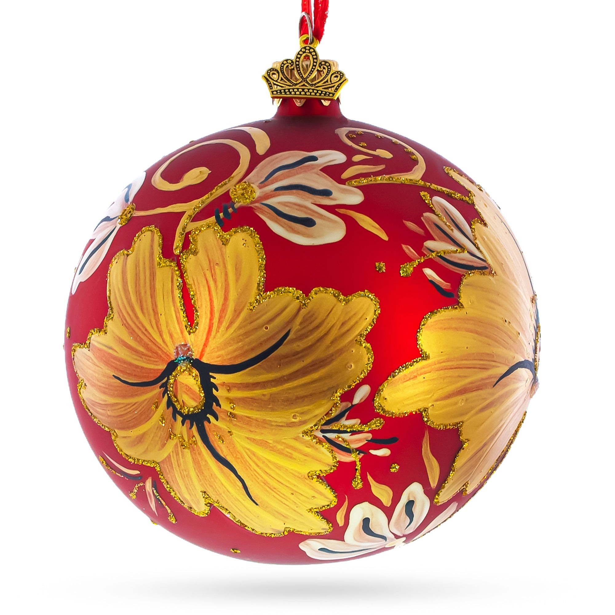 Golden Lilies Glass Ball Ornament