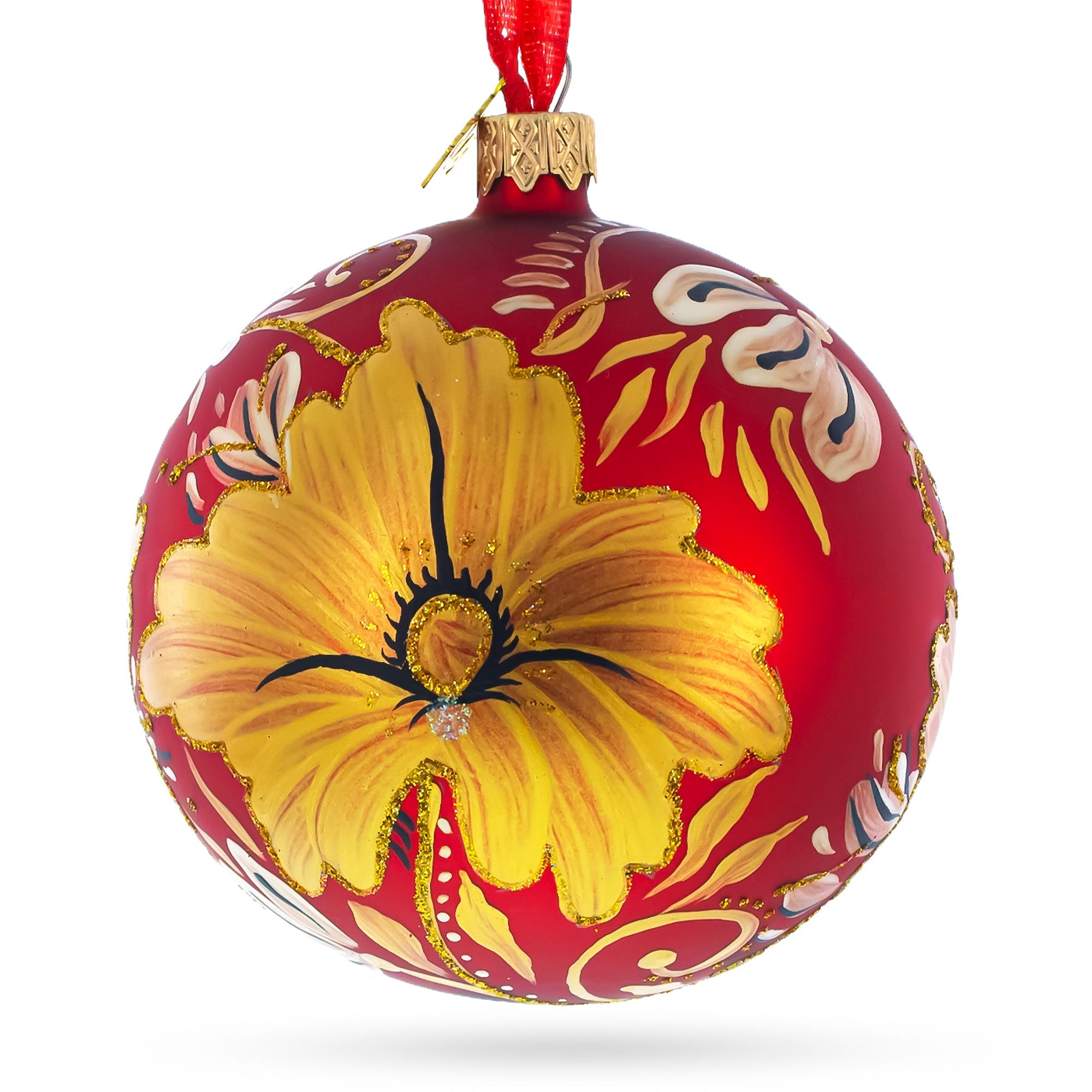 Golden Lilies Glass Ball Ornament