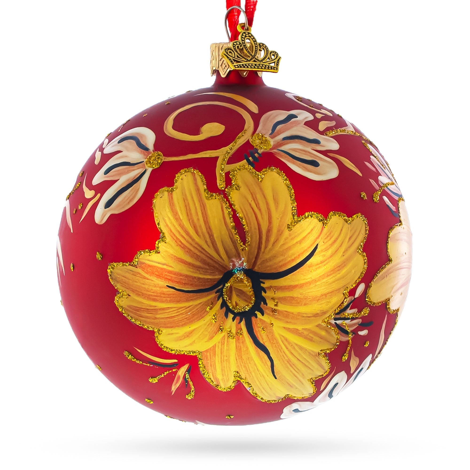 Golden Lilies Glass Ball Ornament