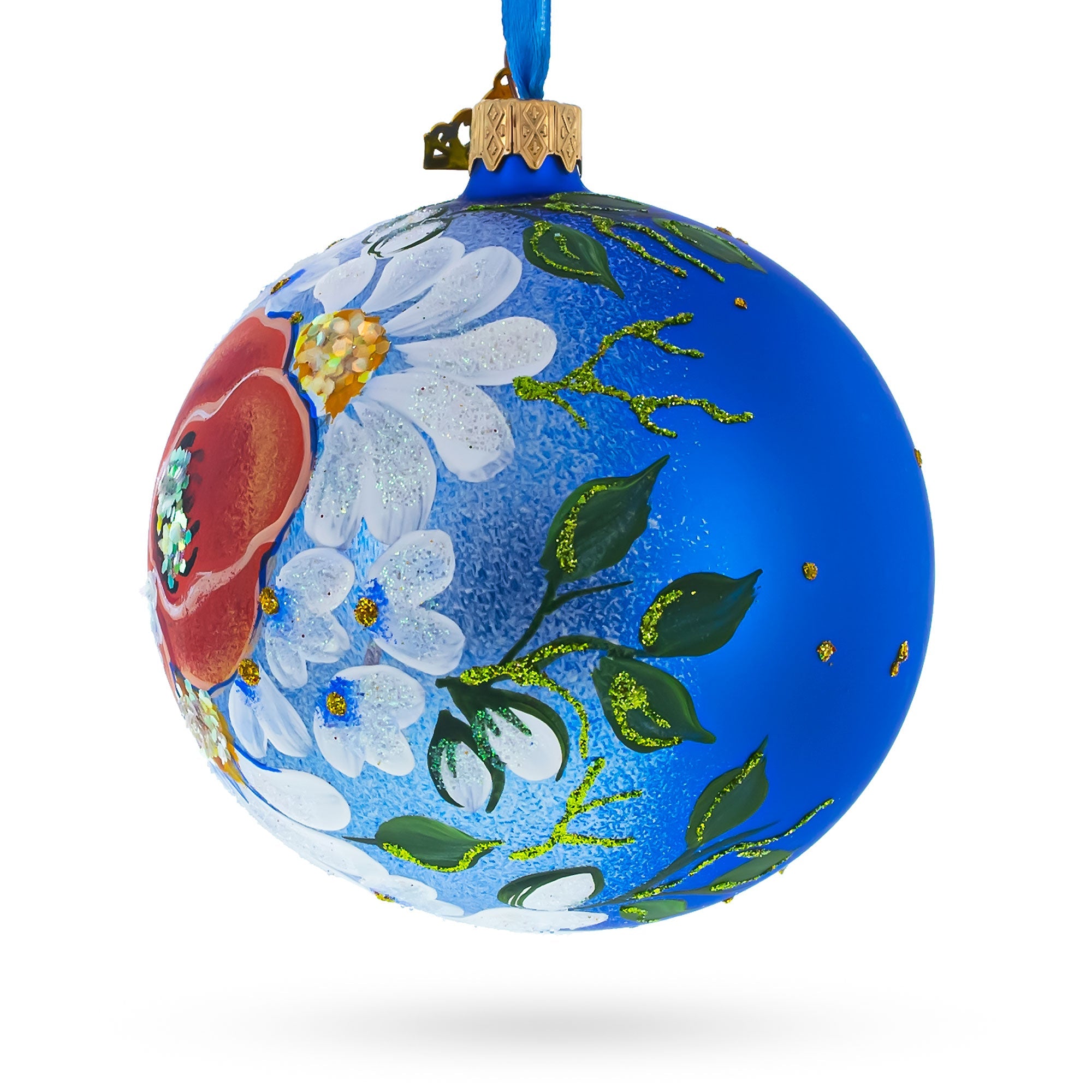 Poppies And Chamomiles Glass Ball Ornament