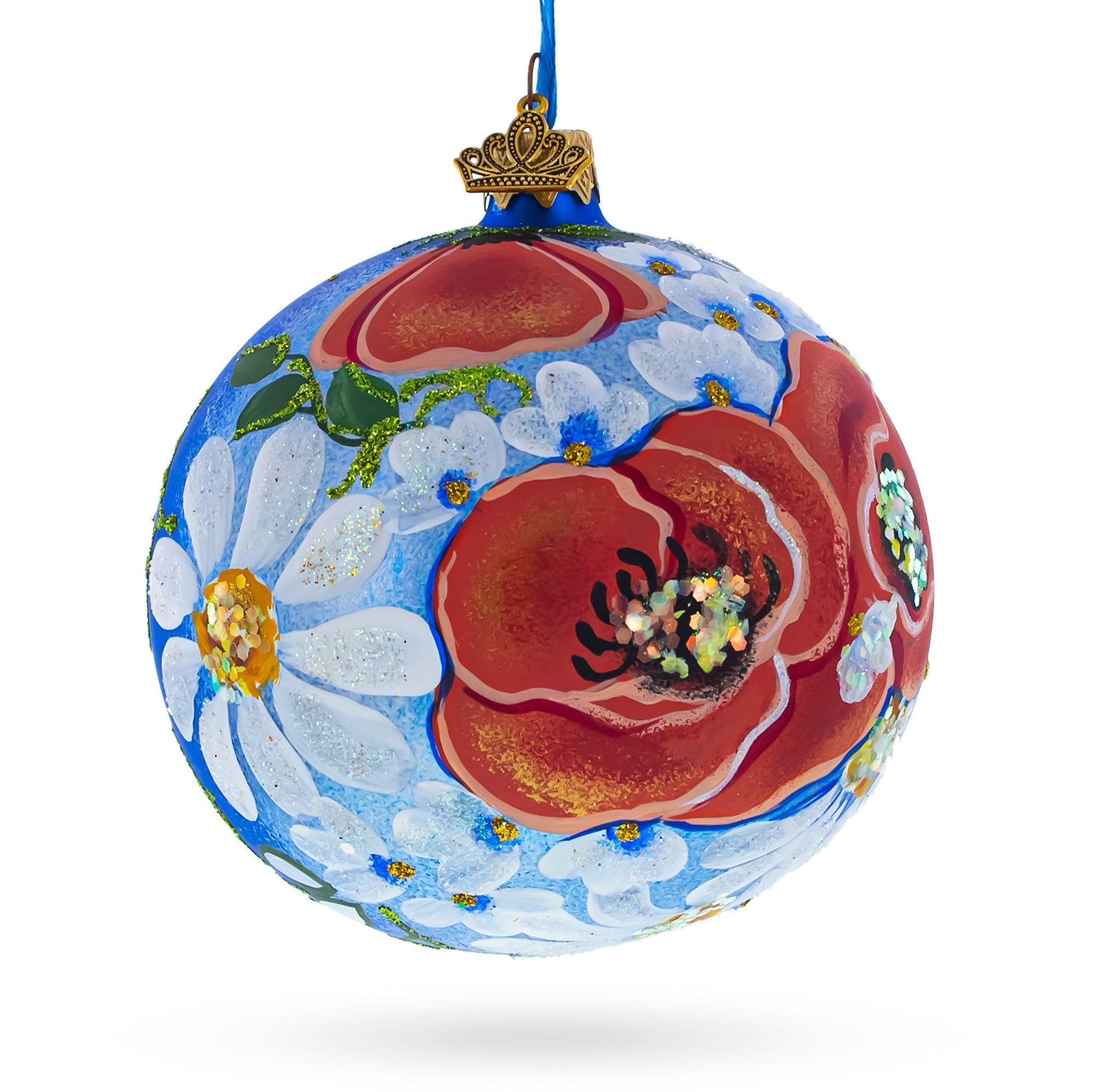 Poppies And Chamomiles Glass Ball Ornament