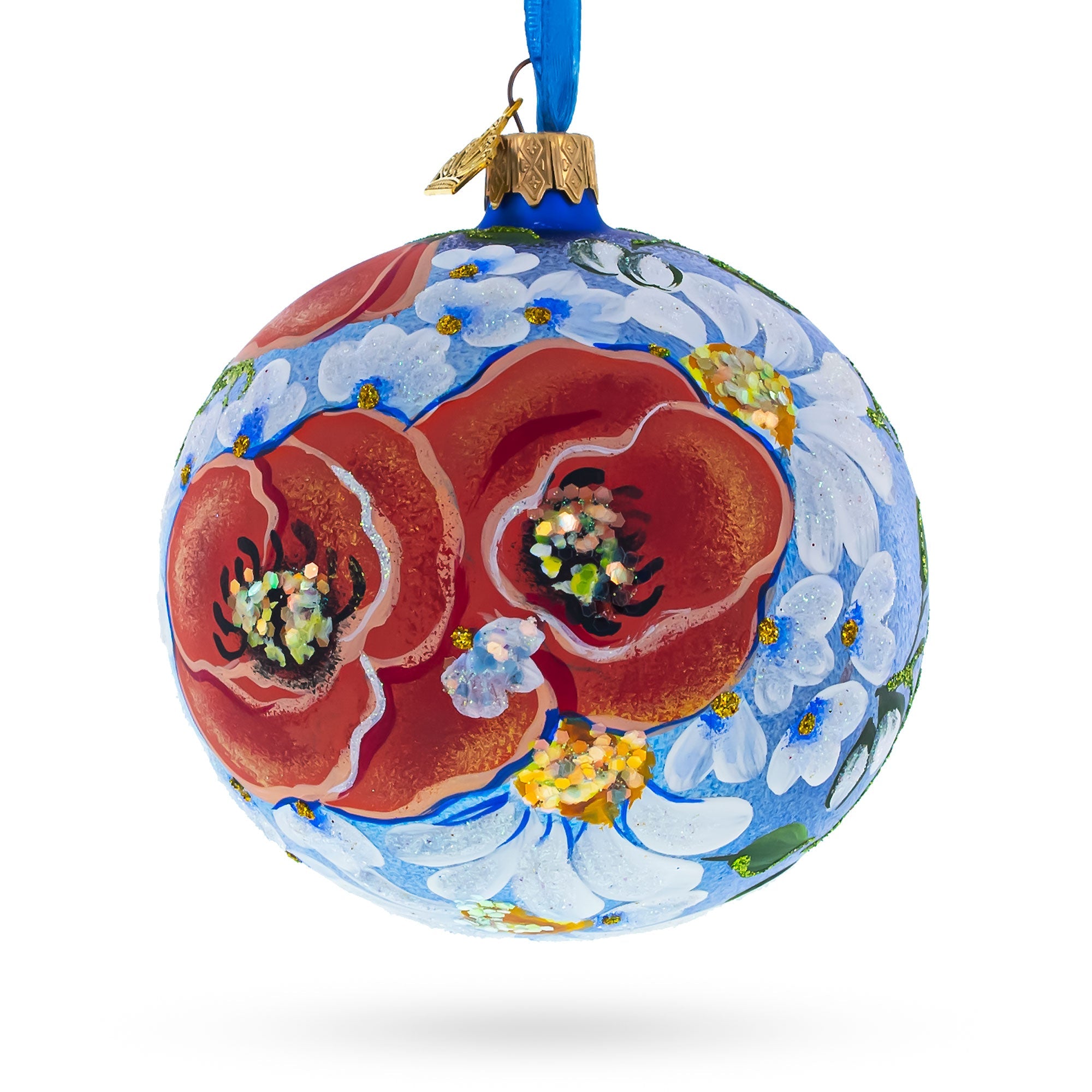 Poppies And Chamomiles Glass Ball Ornament