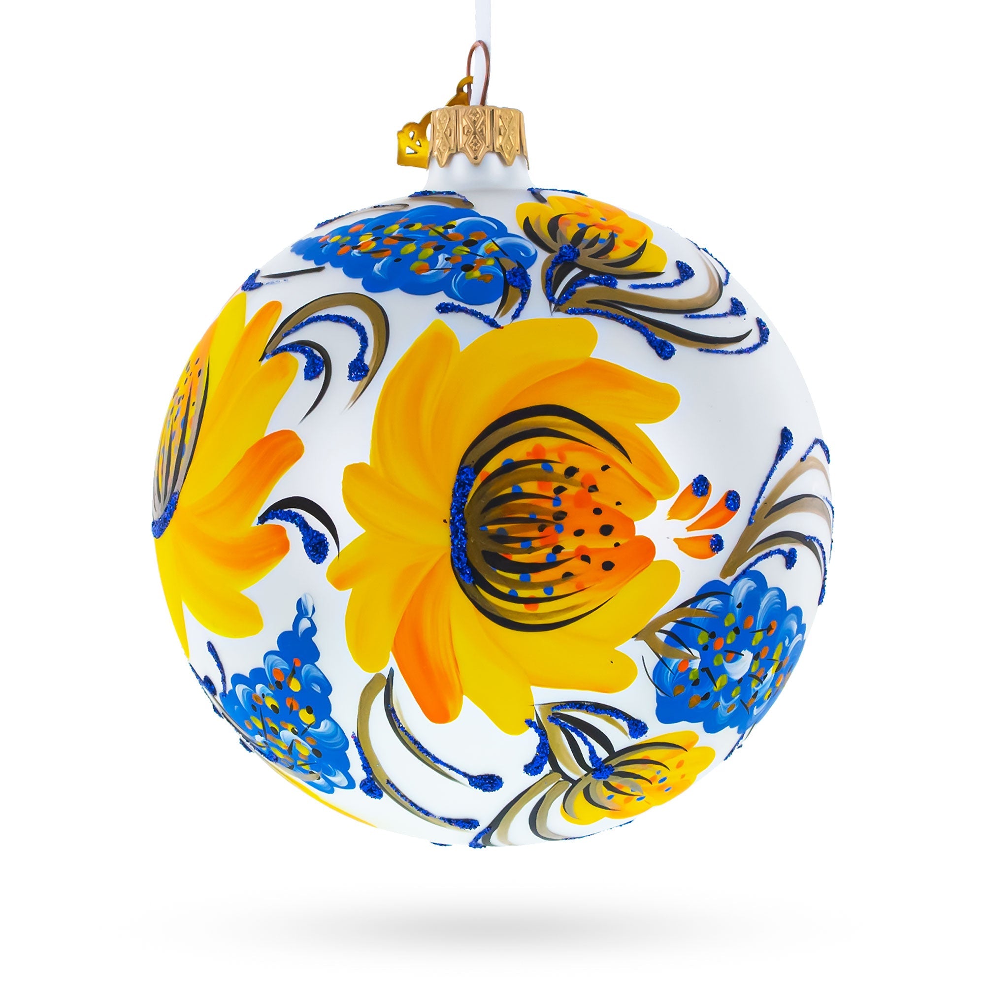 Yellow Adonis Flowers Glass Ball Ornament