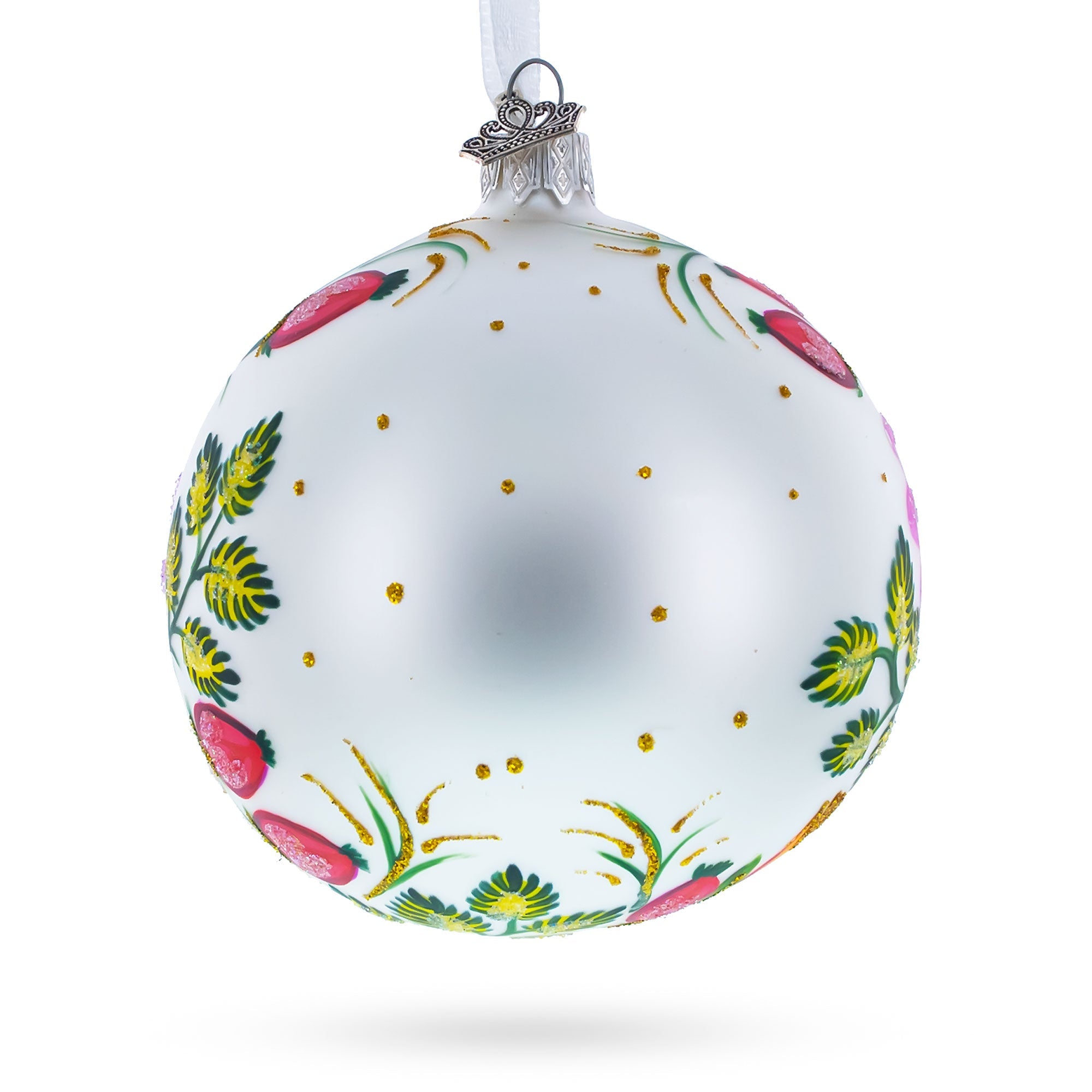 Irises And Cosmeya Flowers Glass Ball Ornament