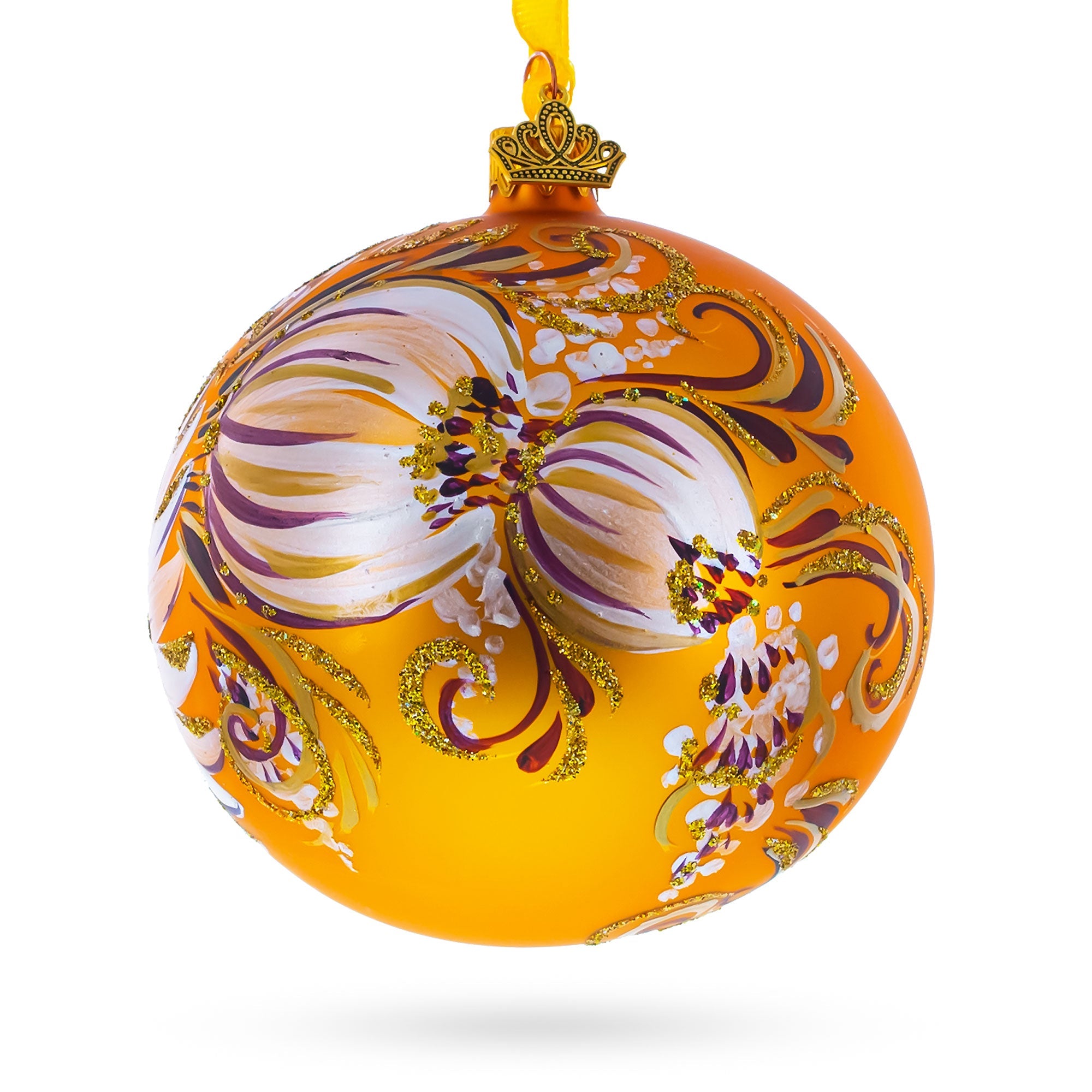 Gerbera Flowers On Gold Glass Ball Ornament