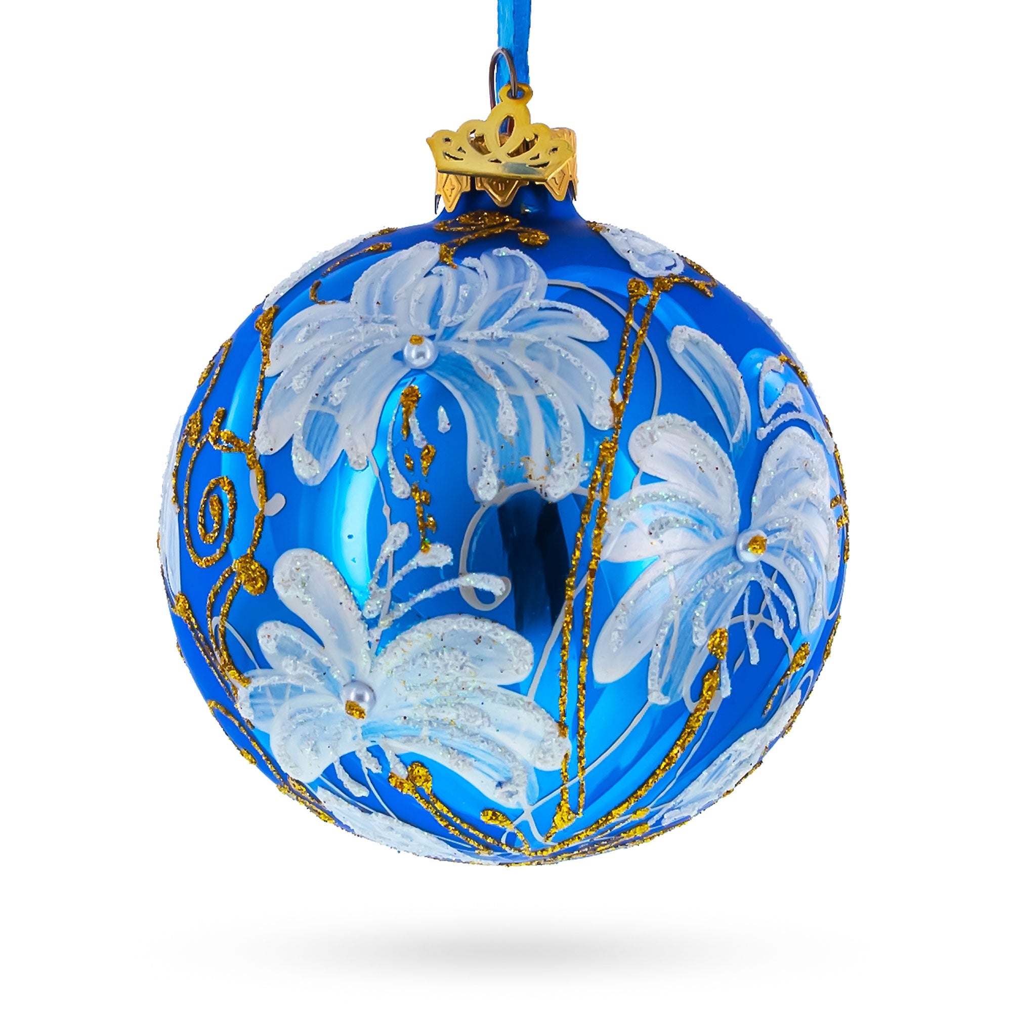 White Lilies Flowers Glass Ball Ornament